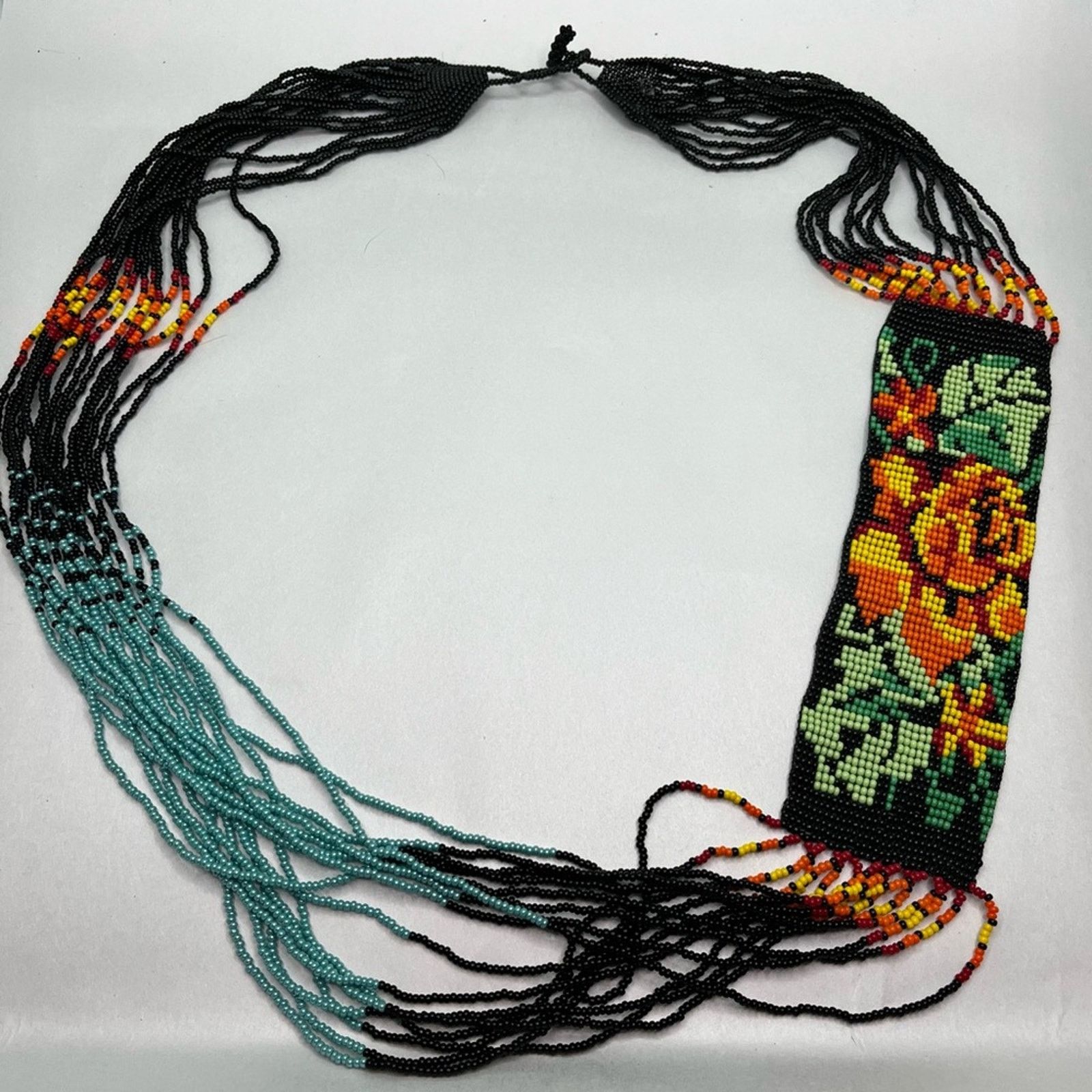 Handmade Luxury Rose Artisan Candy Skull Neon Orange beaded necklace Size ONE SIZE - 1 Thumbnail