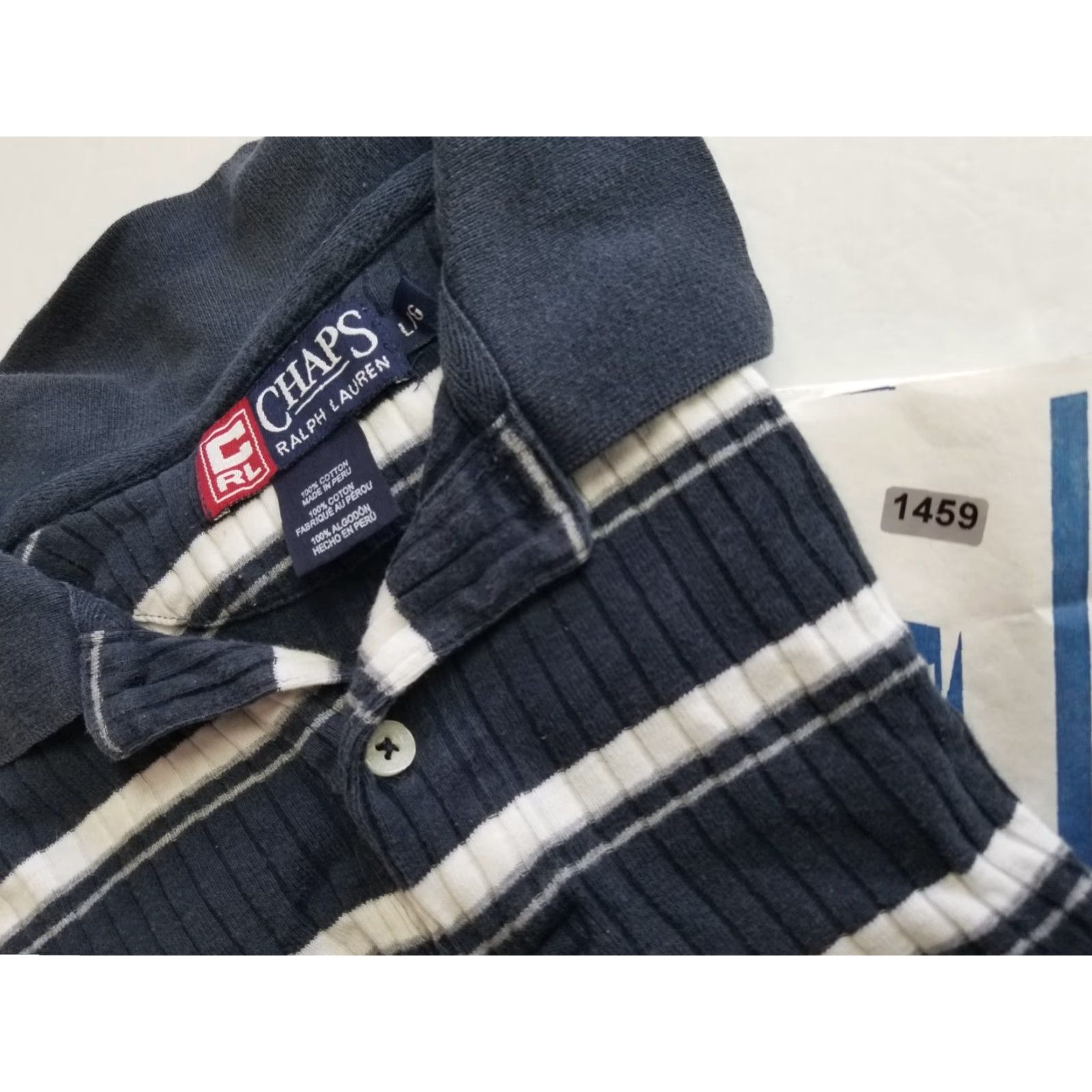 Ralph Lauren VINTAGE Chaps Ralph Lauren Shirt Men’s Button-Up Short Sleeve Cotton Blend Blue White Striped 1990s Large Mens Size US L / EU 52-54 / 3 - 8 Thumbnail