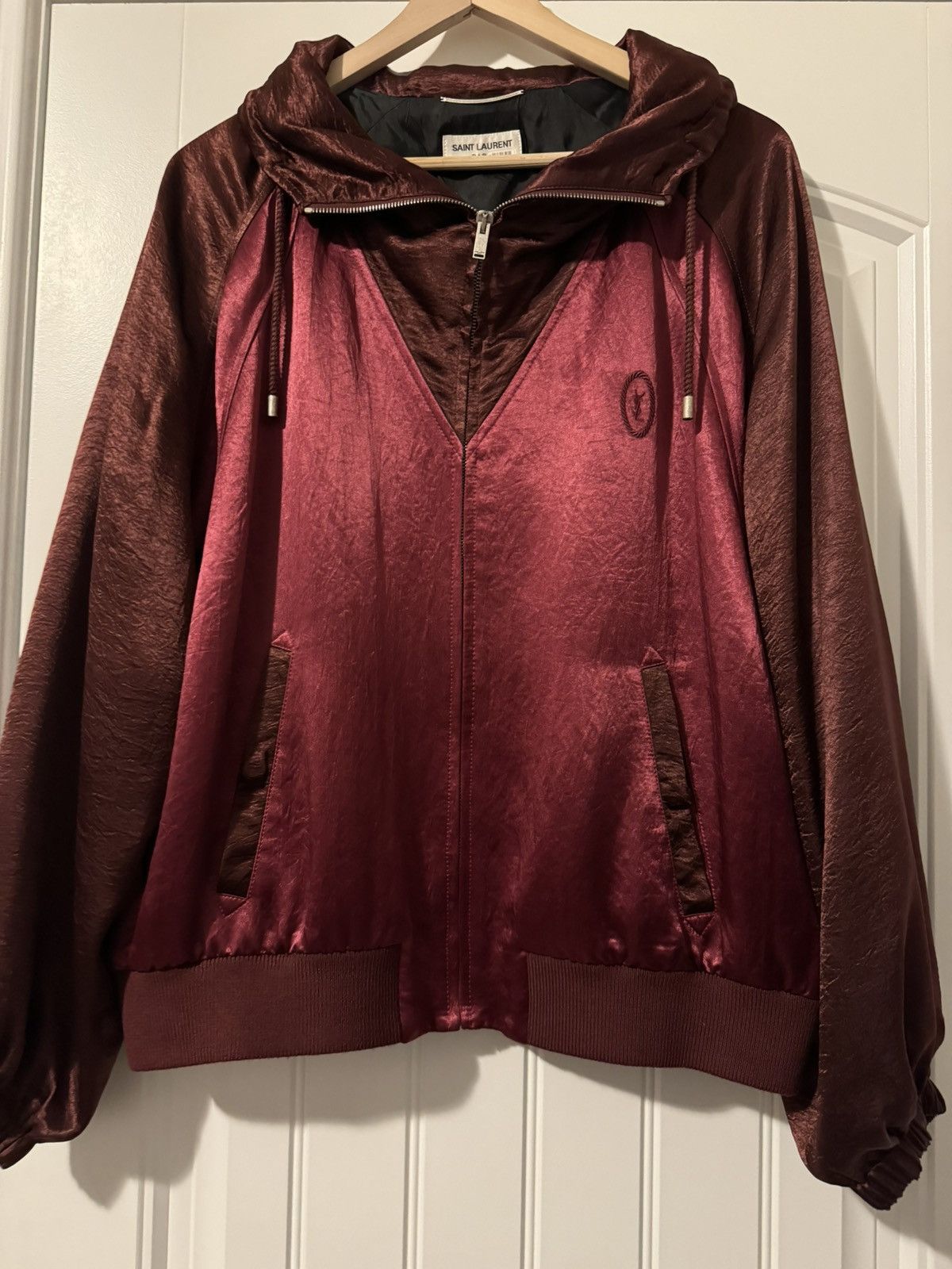 Saint Laurent Paris Saint Laurent Tonal Satin Jacket in Burgundy/Maroon/Bordeaux Size US L / EU 52-54 / 3 - 4 Thumbnail