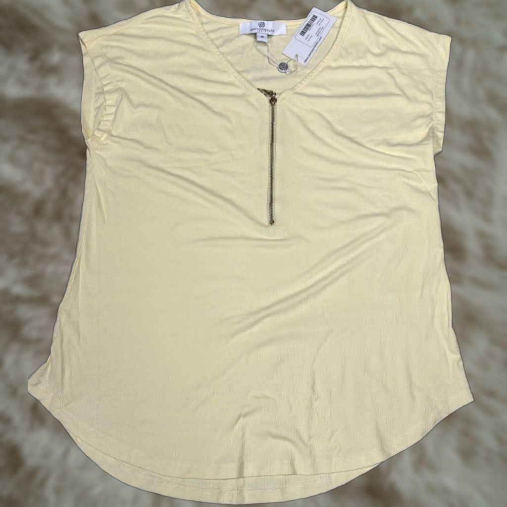 Vintage Jean-Pierre Klifa Womens Sleeveless 1/4 Zip Top Size M Yellow Ribbed Tank Size M / US 6-8 / IT 42-44 - 1 Thumbnail
