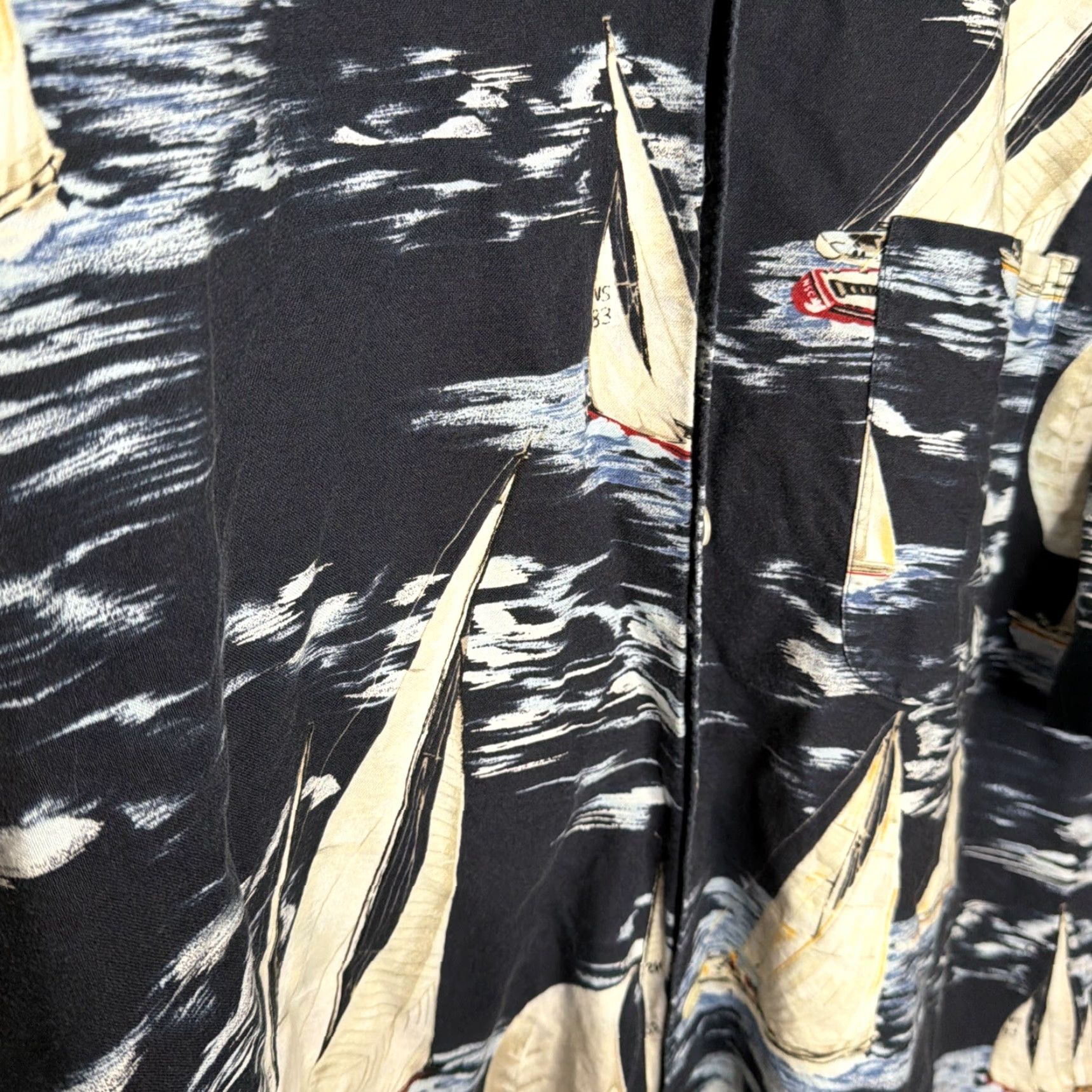 Nautica Nautica Shirt Button-Up Short Sleeve Sail Boats Resort Blue XL Sail Boats Ocean Marlin Pattern, Nautica, Button-Front, Collared, Men, Blue, Size XL Size US XL / EU 56 / 4 - 3 Thumbnail