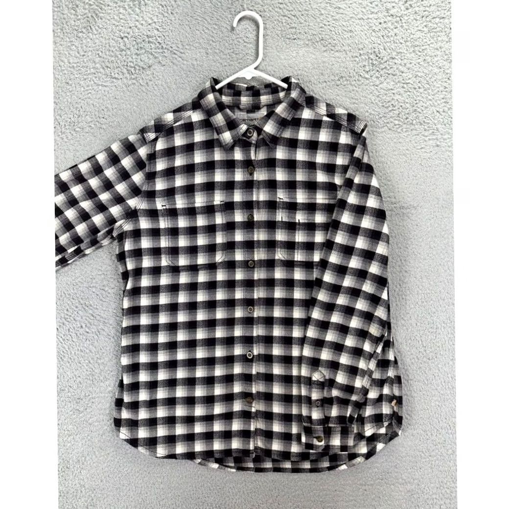 Carhartt VINTAGE Carhartt Shirt Womens Large Black Cream Plaid Flannel Button Up Pocket Stretch Size L / US 10 / IT 46 - 3 Thumbnail