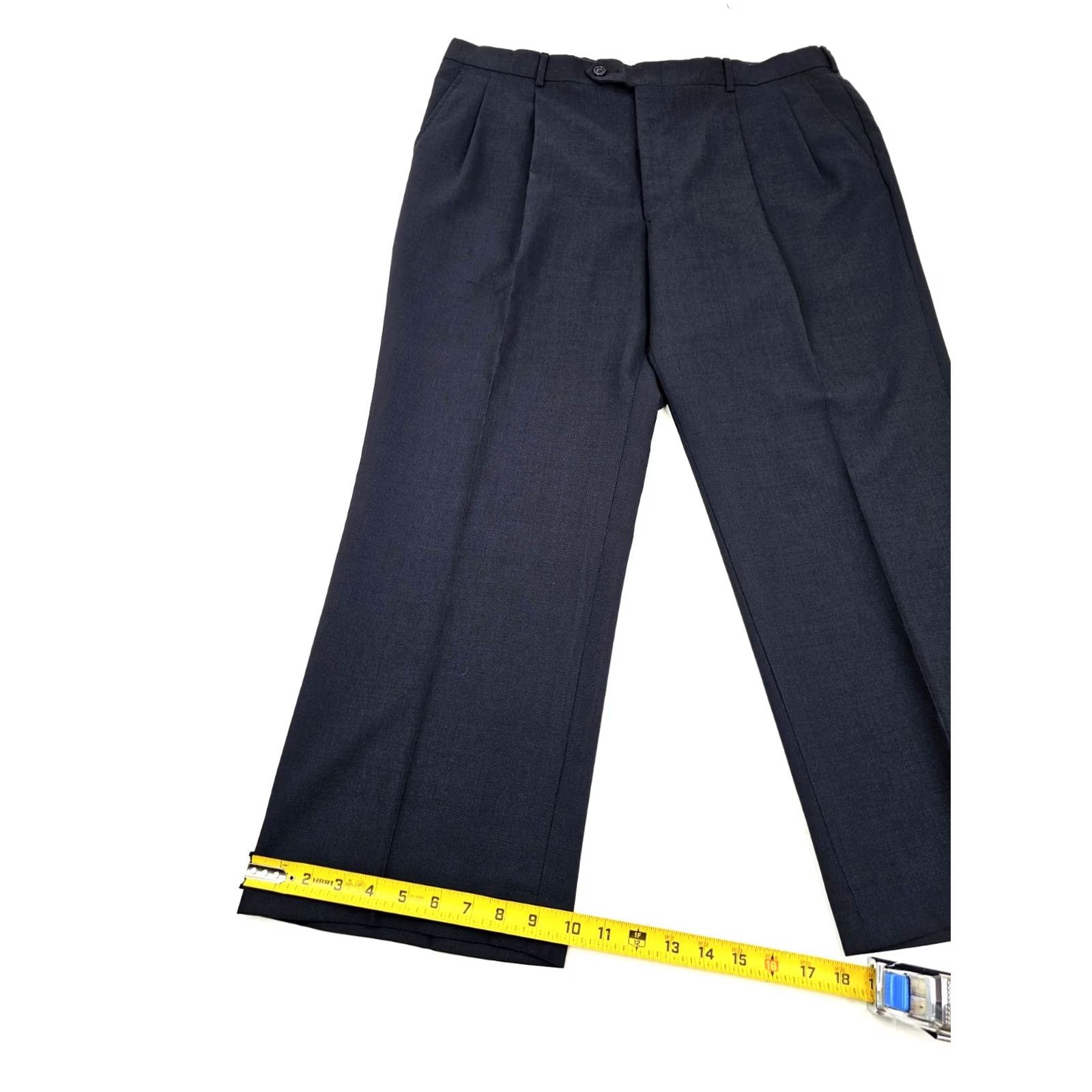 Stafford VINTAGE Stafford Wool Pleated Pants Men 39x27 Navy Blue Straight w Center Crease EUC Size US 39 - 2 Thumbnail