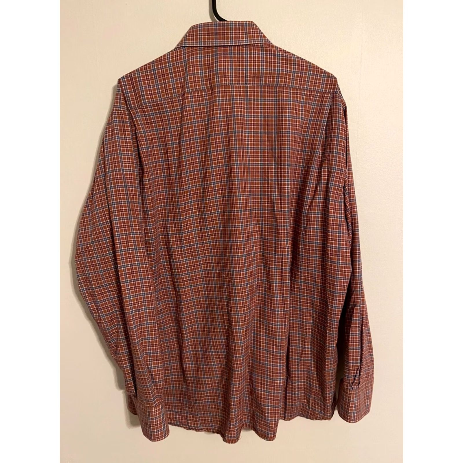 Vintage Gitman Bros Burnt Orange Plaid L/S Button Up Dress Shirt Men's XL Cutaway Collar Size 46R - 3 Thumbnail