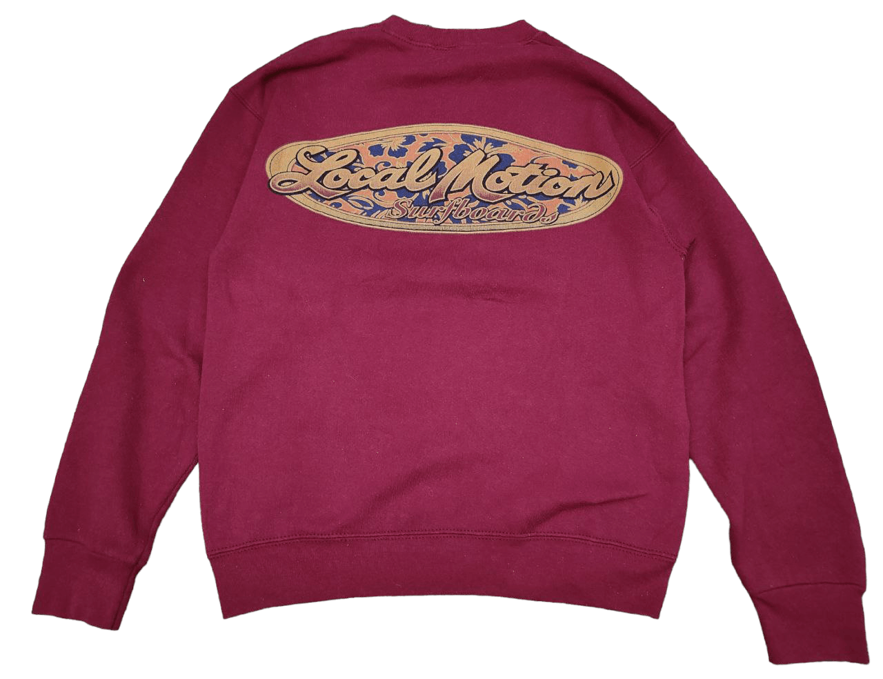 image of Fruit Of The Loom x Surf Style 90's Vintage Local Motion Surfboard Crewneck in Maroon (Size Medium)