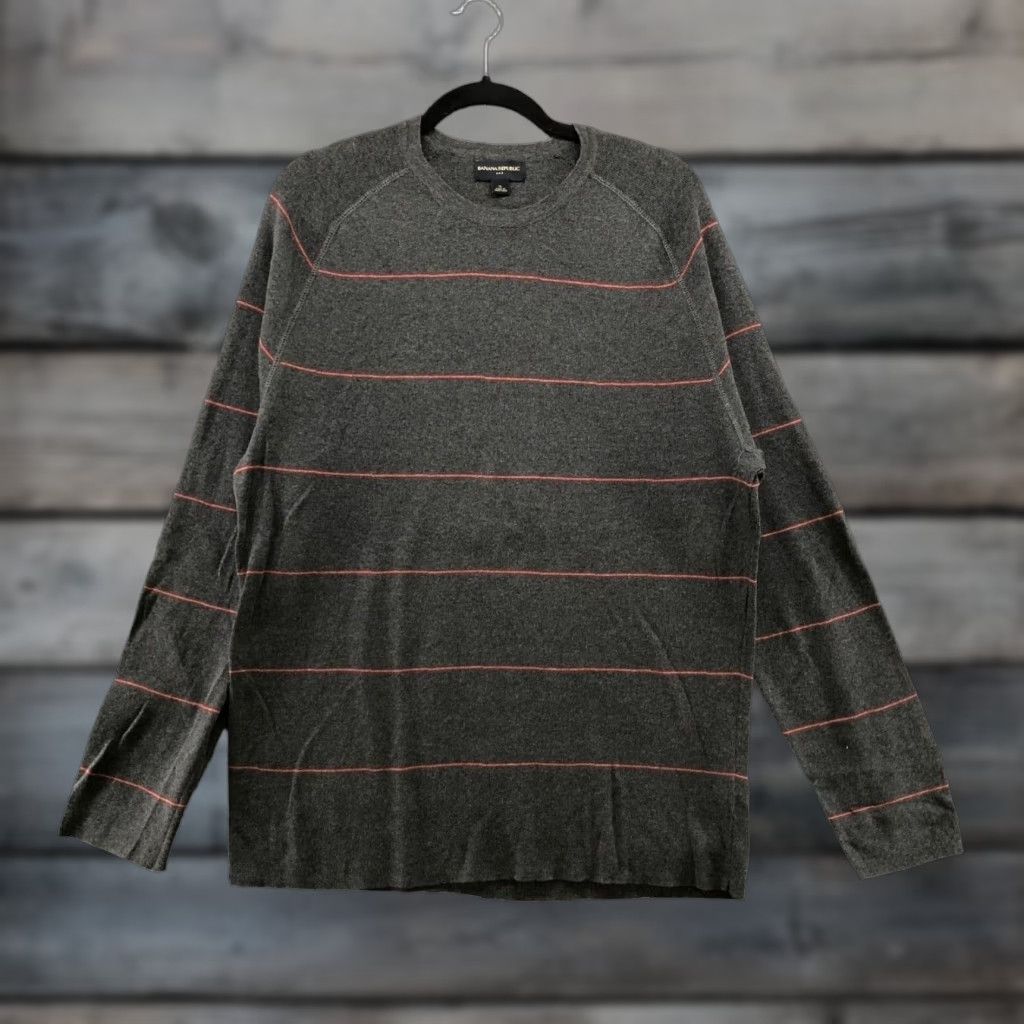 Banana Republic VINTAGE Banana Republic Mens Sweater XL Crewneck Pullover Cotton Knit Striped Dark Gray Red Casual Size US XL / EU 56 / 4 - 1 Thumbnail