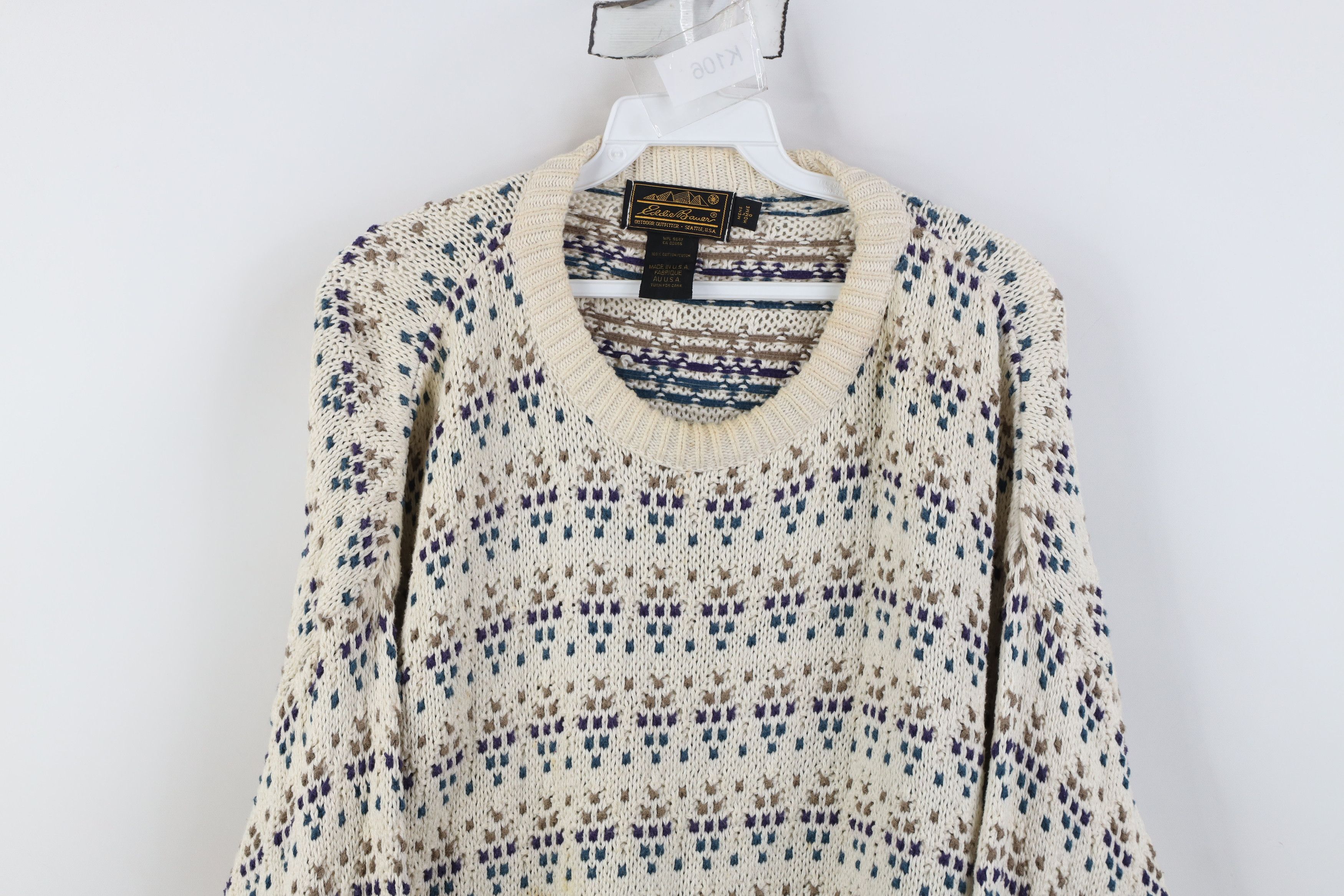 Eddie Bauer Vintage 90s Eddie Bauer Cotton Geometric Knit Sweater USA Size US L / EU 52-54 / 3 - 2 Thumbnail