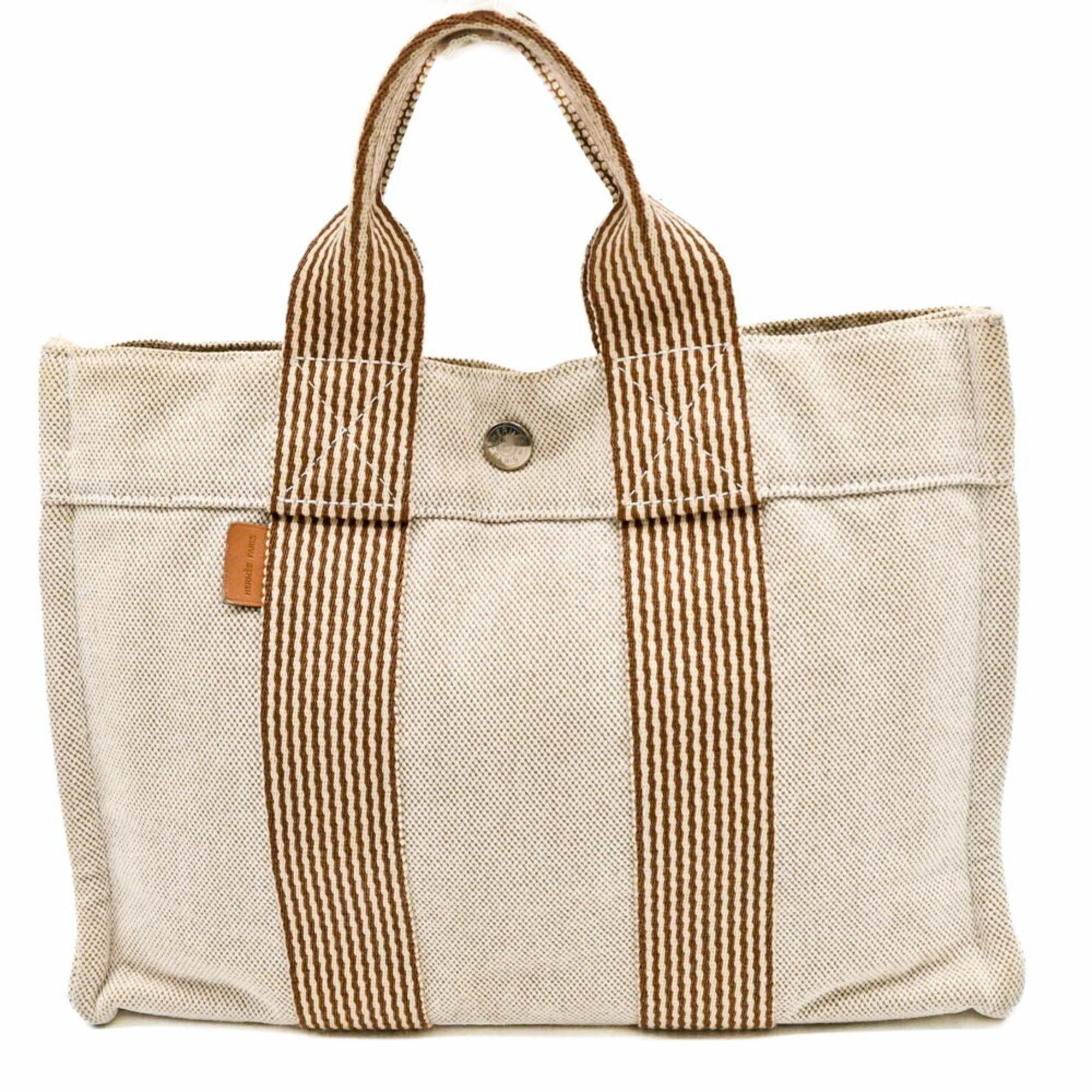 Hermes New Fool Tote Pm Bag Mini Handbag Canvas Beige Brown, Women's