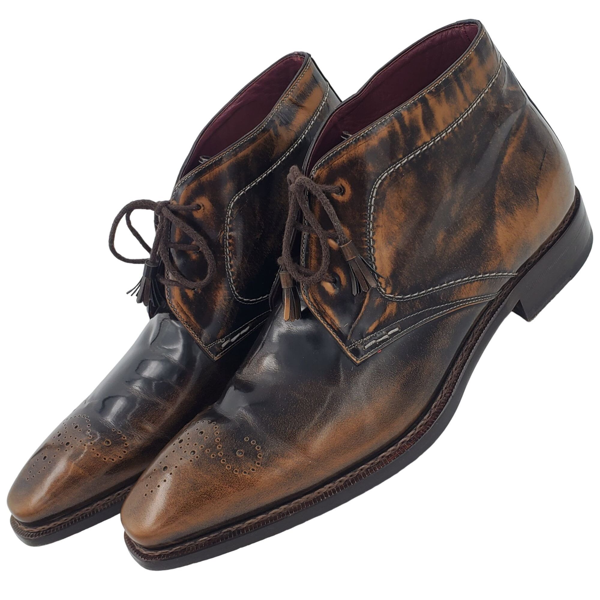 Mezlan Mezlan Spain Antiqued Brown Gloss Leather Chukka Boots 12M Size US 12 / EU 45 - 9 Thumbnail