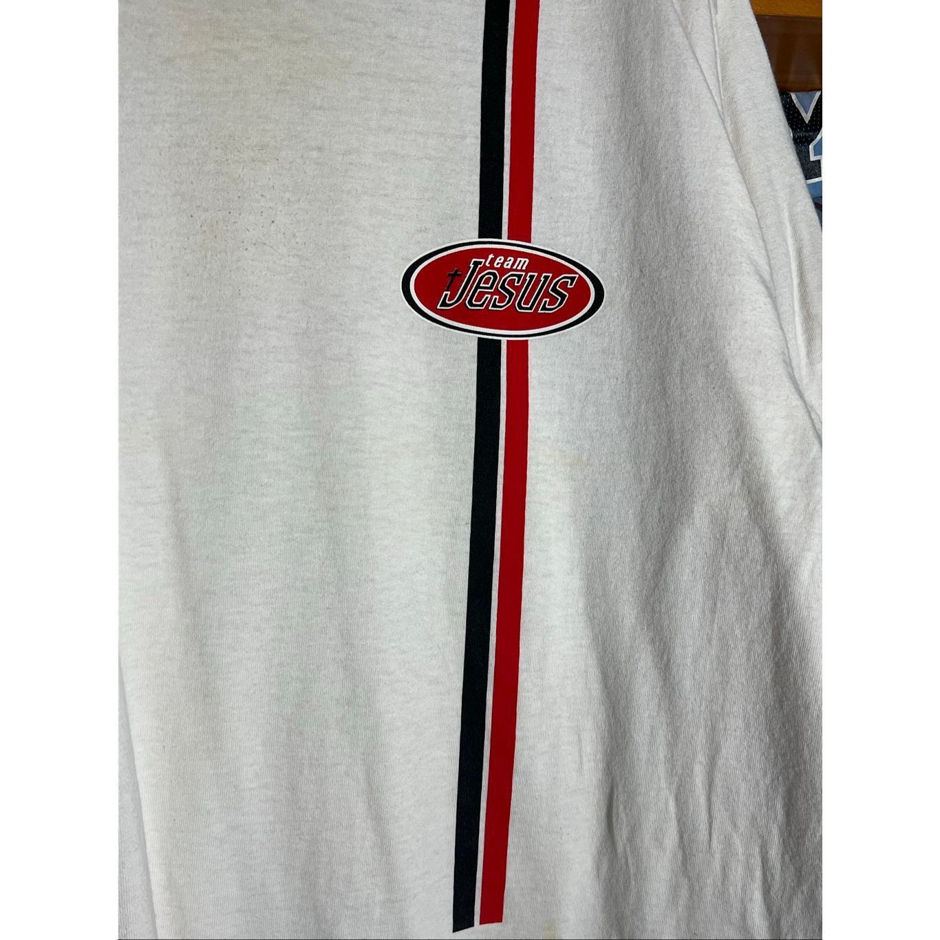 Vintage Vintage 90s Team Jesus Racing Double Sided Ringer Tee Size US XL / EU 56 / 4 - 2 Thumbnail