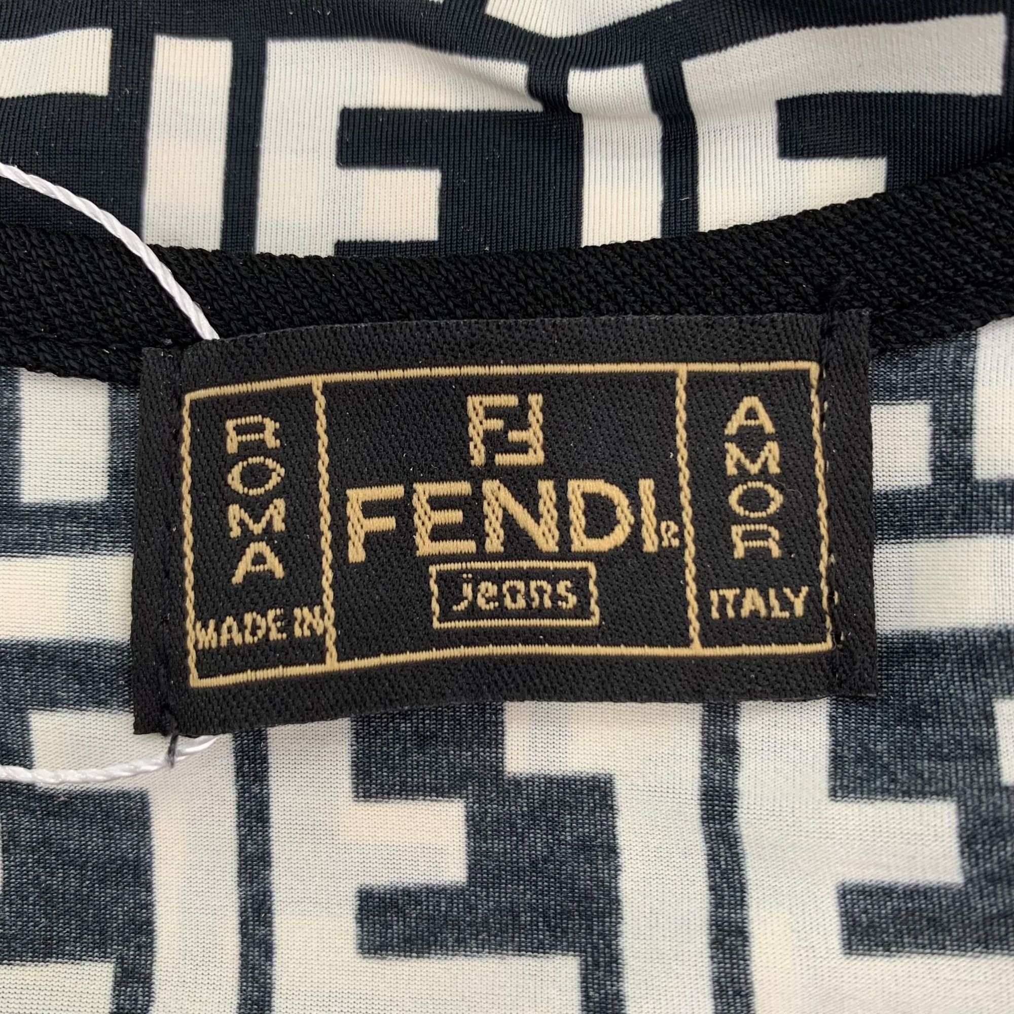 Fendi Fendi Black & White Logo Print Cotton Crewneck Dress (Size 3 Size XS / US 0-2 / IT 36-38 - 2 Thumbnail