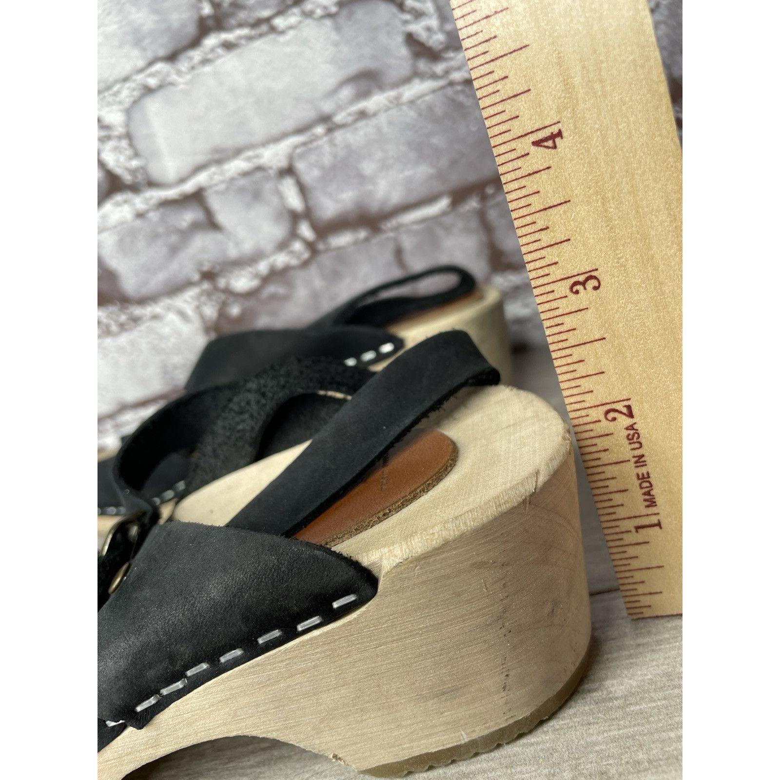 Other Mabo Black Leather Peep Toe Strap Sweden Clogs Heel Sandals Size US 4 / IT 34 - 10 Thumbnail