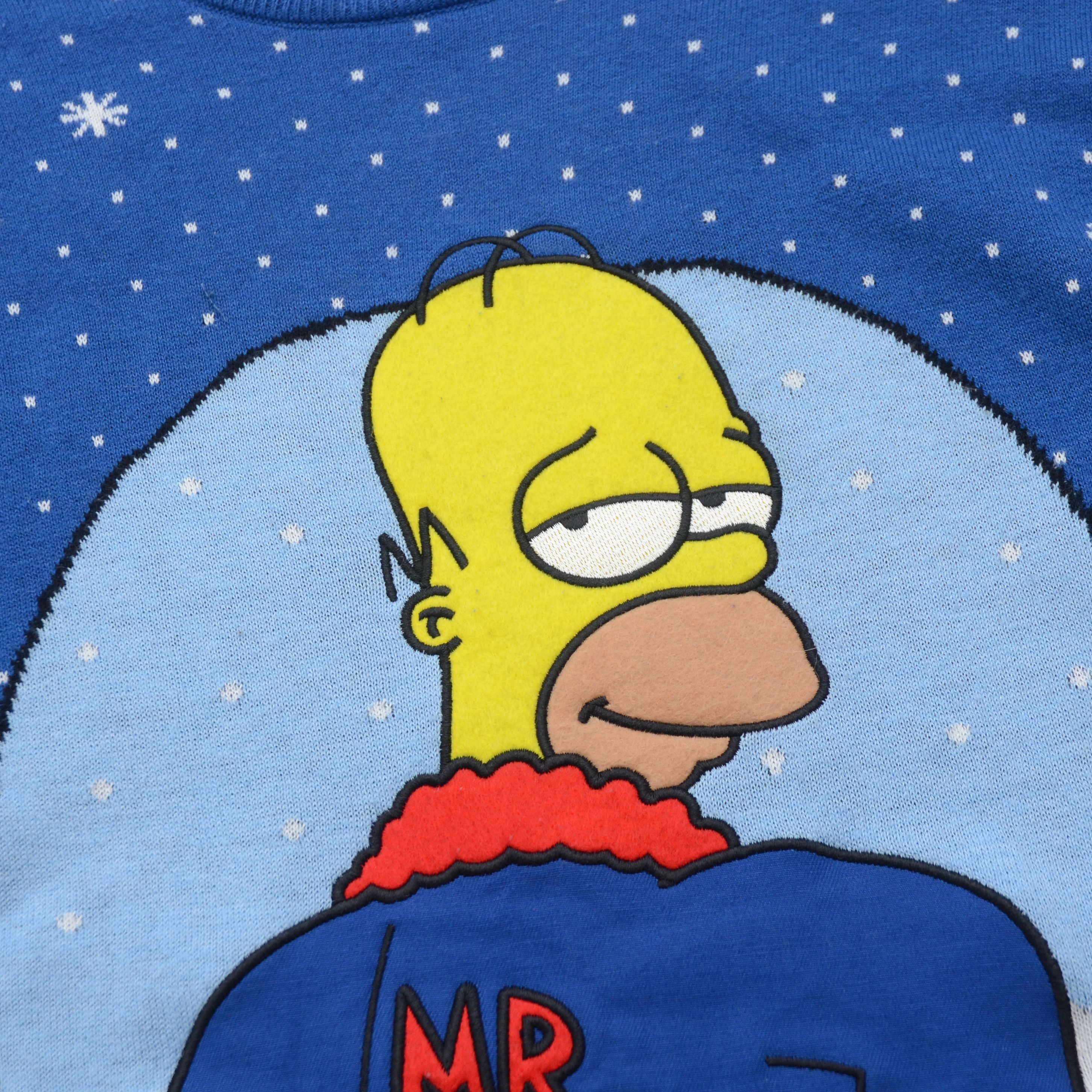 Cartoon Network The Simpsons Mr Plow Christmas Sweater Blue Geometric Jumper Size US M / EU 48-50 / 2 - 6 Thumbnail