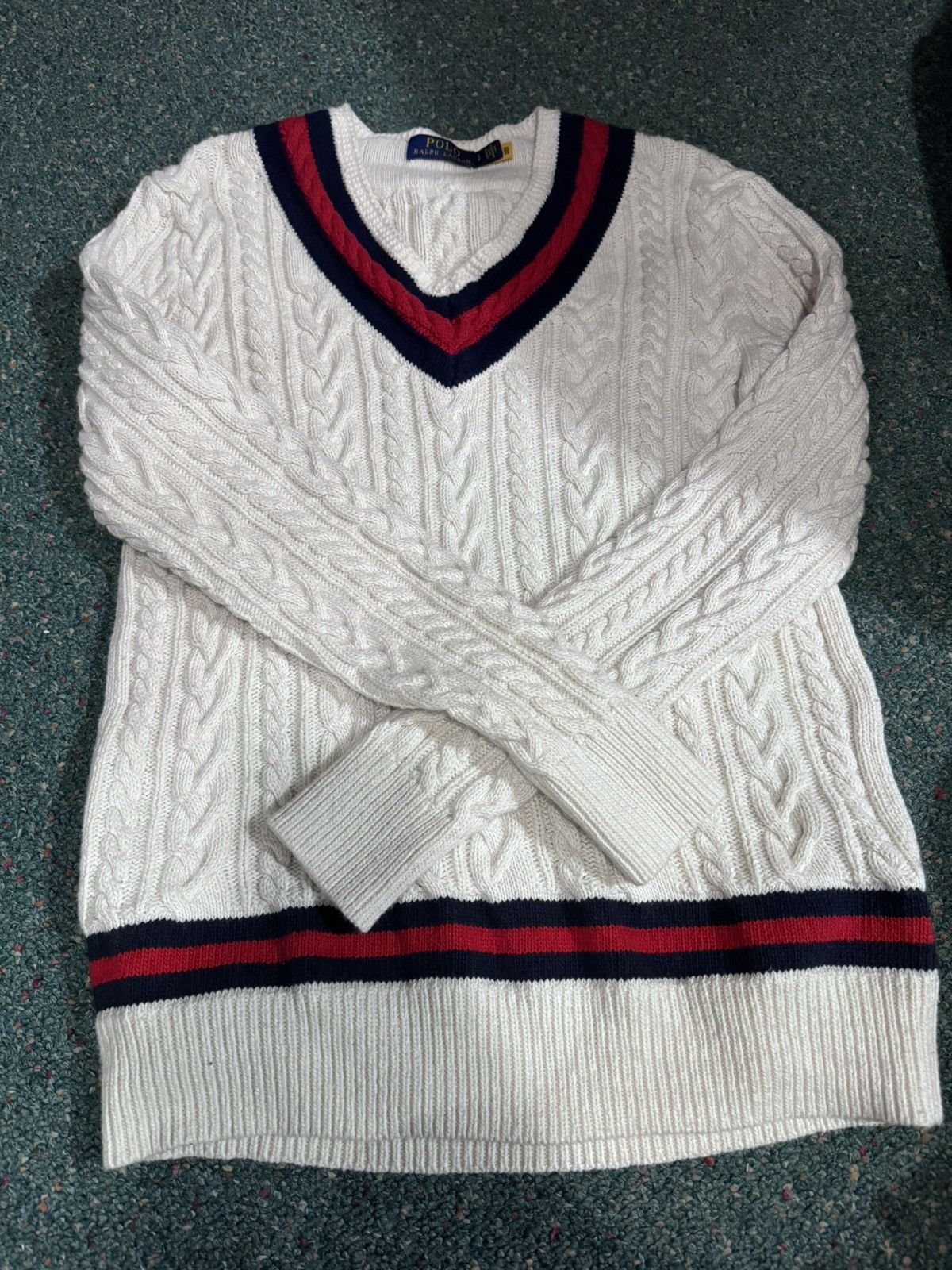 image of Polo Ralph Laurent The Classic Cricket Sweater in Cream/Red, Men's (Size Small)