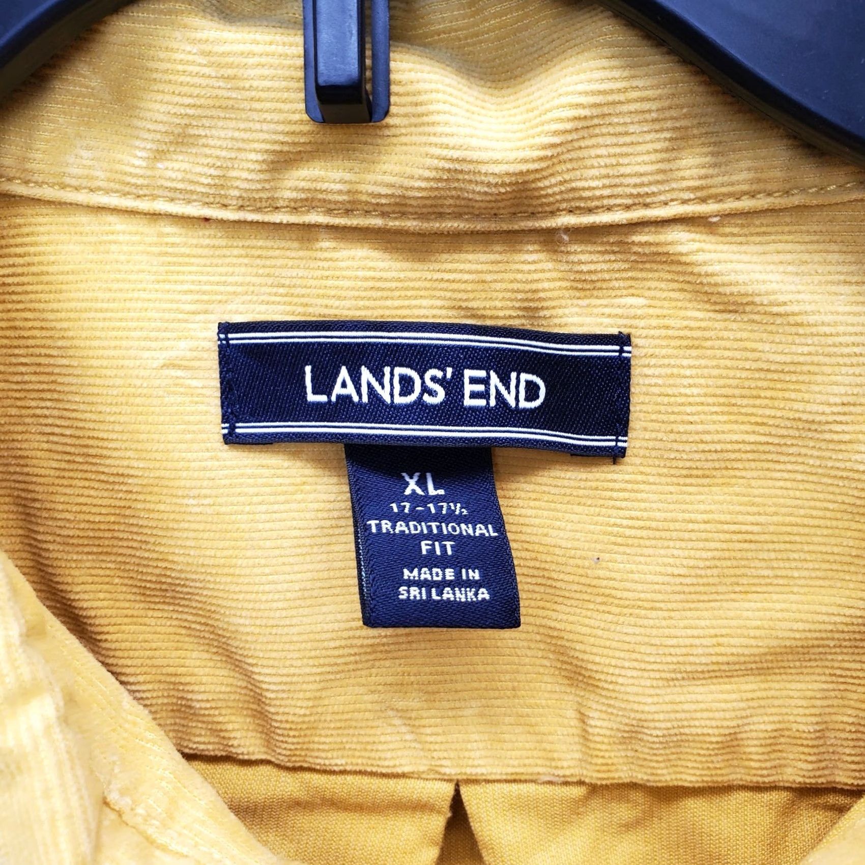 Lands' End Lands' End Dress Shirt XL Yellow Corduroy Traditional Fit Long Sleeve Collar Men Size 46R - 7 Thumbnail