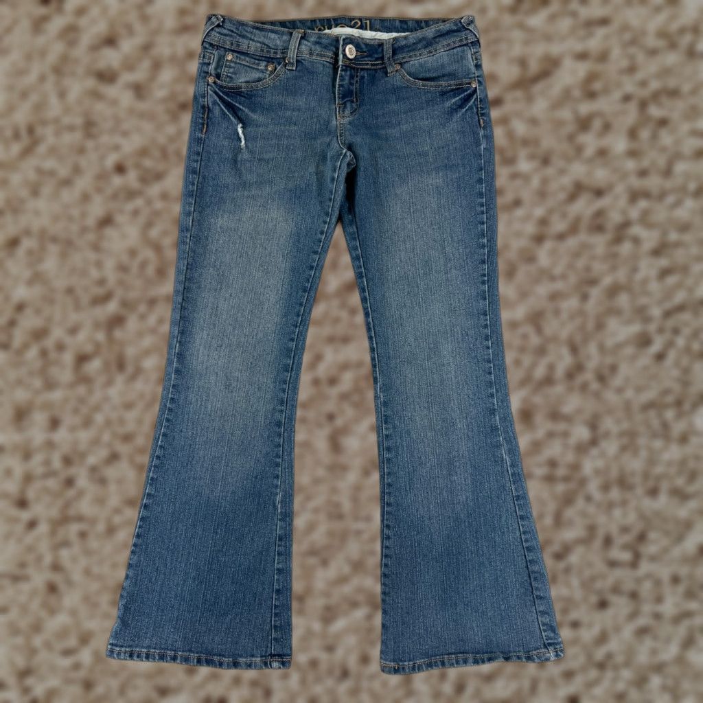 Vintage Rue21 Pants Womens 7 Blue Denim Jeans Flared Cotton Blend Stretch Embroidered Size 28" / US 6 / IT 42 - 1 Thumbnail