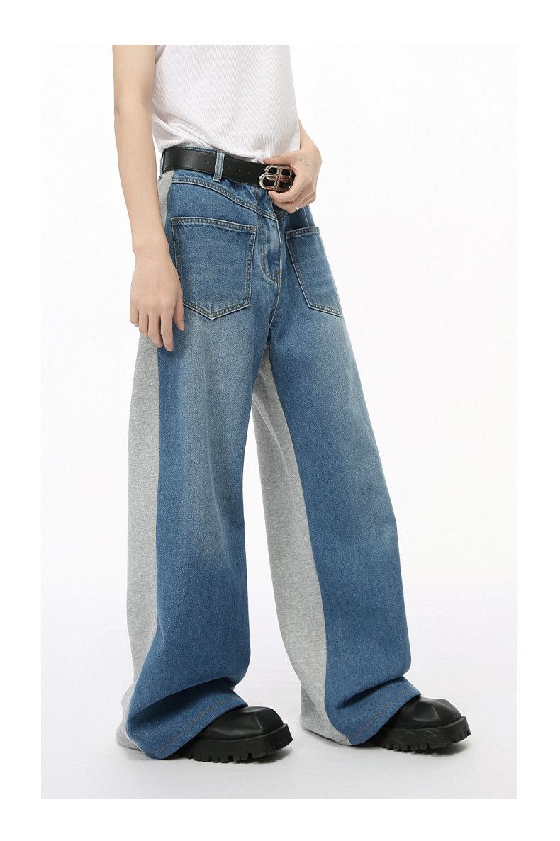 Japanese Brand × Jean Blue Washed Colorblock Wide Leg Loose Jeans Size US 32 / EU 48 - 4 Thumbnail