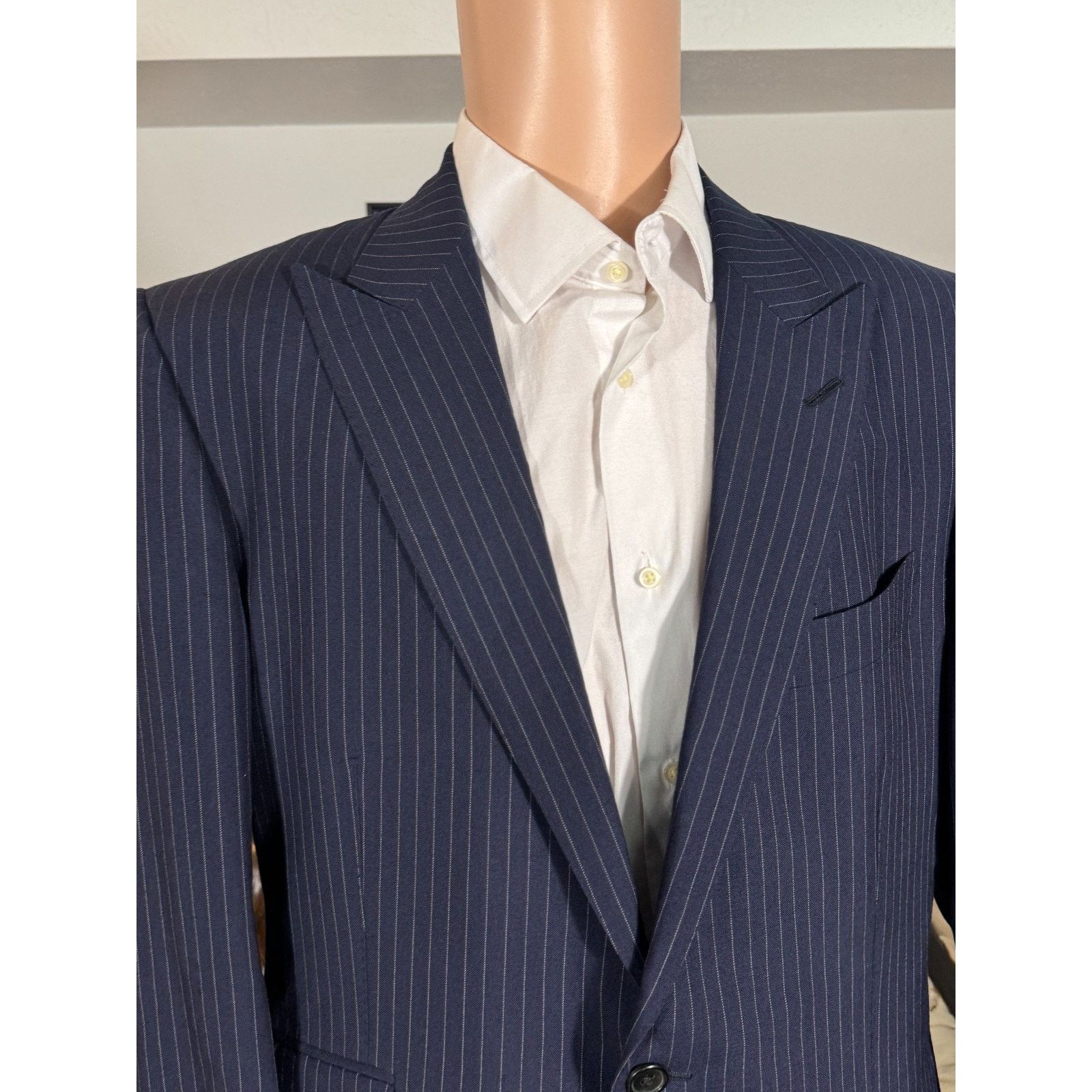 Tom Ford Tom Ford Navy Striped Peak Lapel 2pc Suit O'Connor 52R 42R Size 44R - 9 Thumbnail