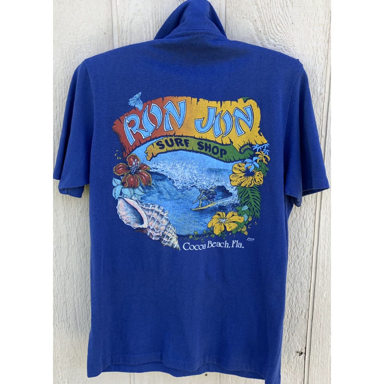 Vintage VINTAGE Ron Jon Surf Shop Cocoa Beach Florida graphic tee polo shirt M Blue Beach Flower Graphic Print T-Shirt Men Mens Size US M / EU 48-50 / 2 - 5 Thumbnail