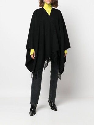 Pinko NEW Pinko Fringed 100% Wool Poncho Relaxed Fit Black Size ONE SIZE - 4 Thumbnail