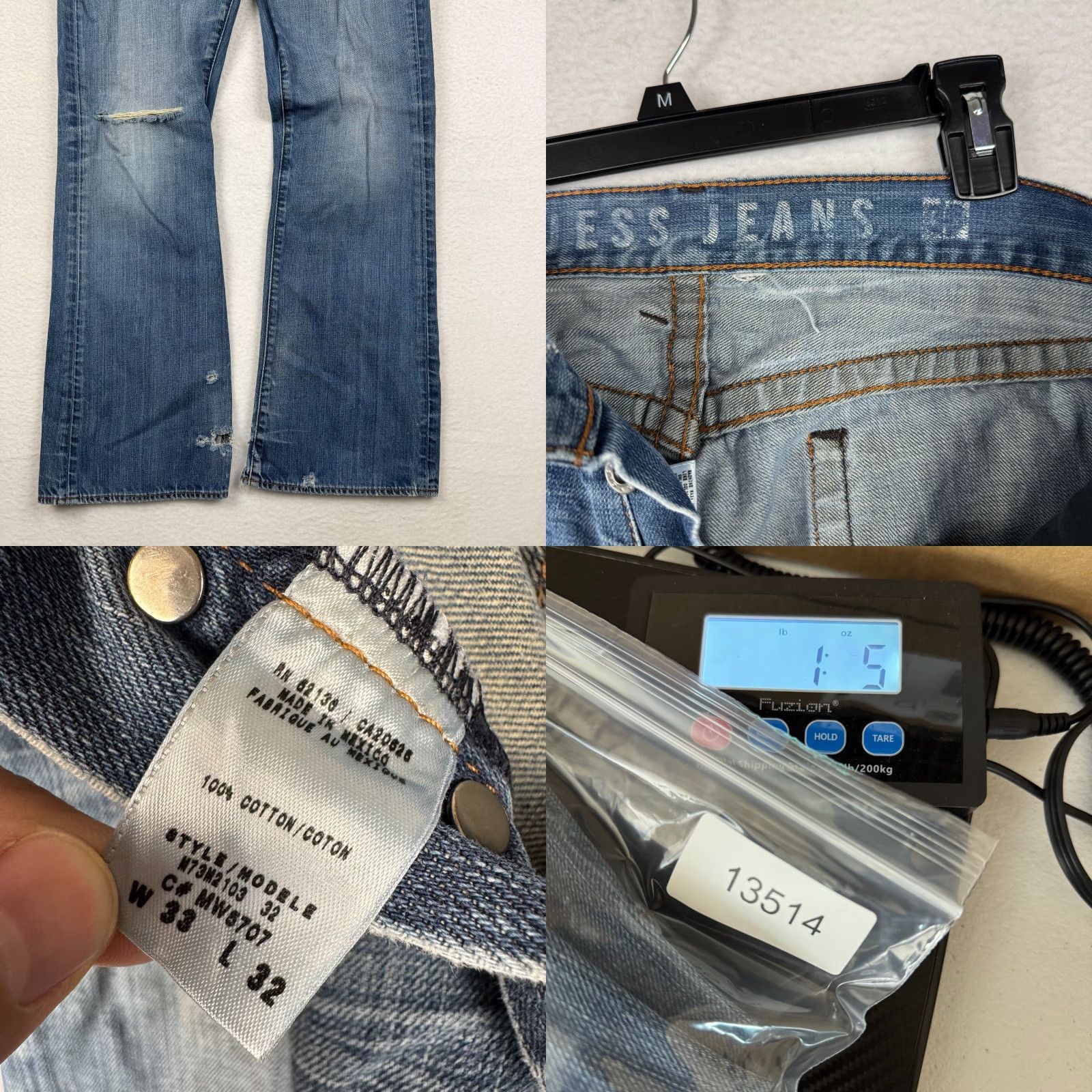 Guess VINTAGE GUESS Jeans Bootcut Mens 33x32 Distressed Denim 00s Y2K Blue Mid Rise 5-Pocket Size US 33 - 9 Thumbnail