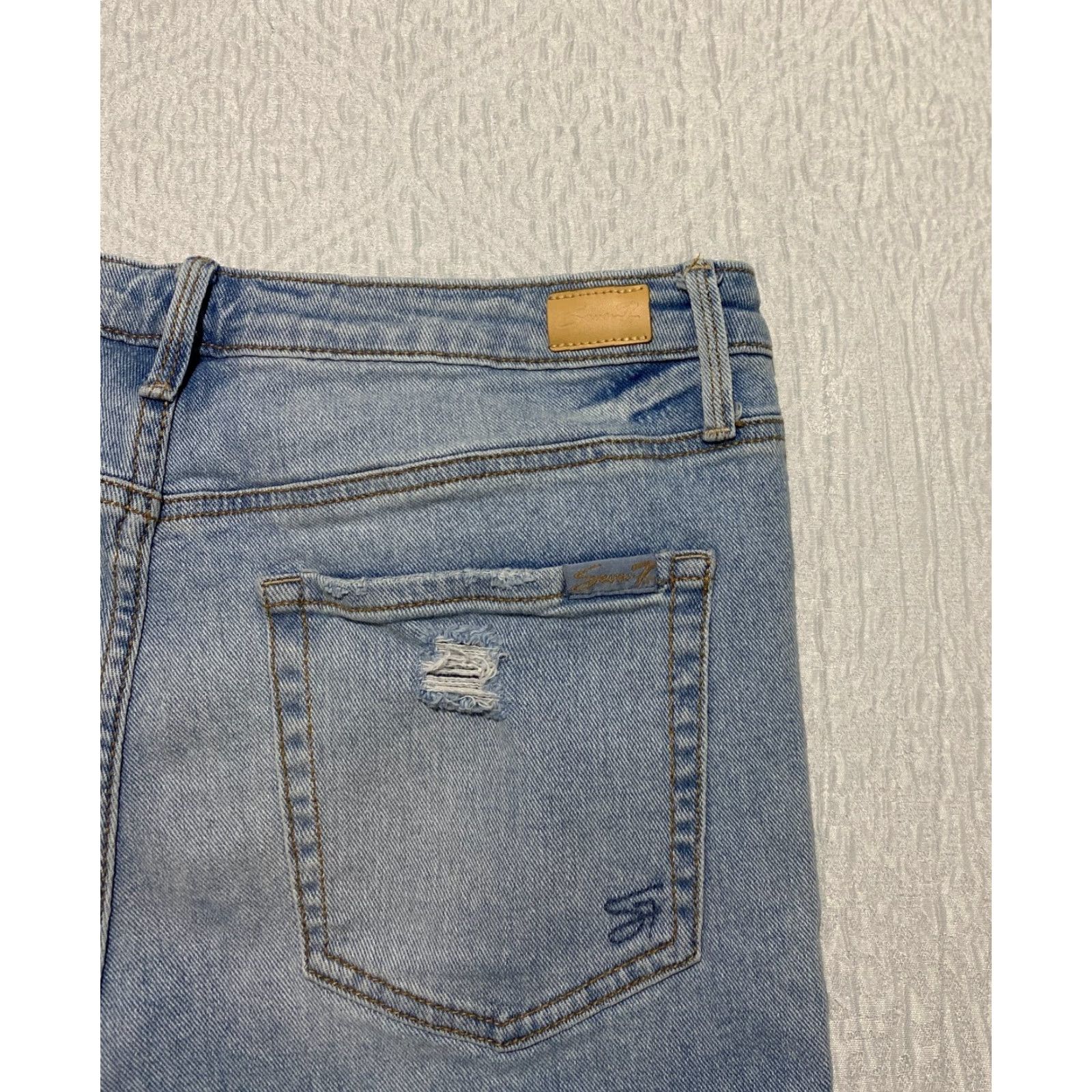 Vintage Seven7 Womens Jeans Cropped High Rise Blue 8 Distressed Cropped 5-Pocket Denim Stretch Jeans Womens Size 30" / US 8 / IT 44 - 3 Thumbnail