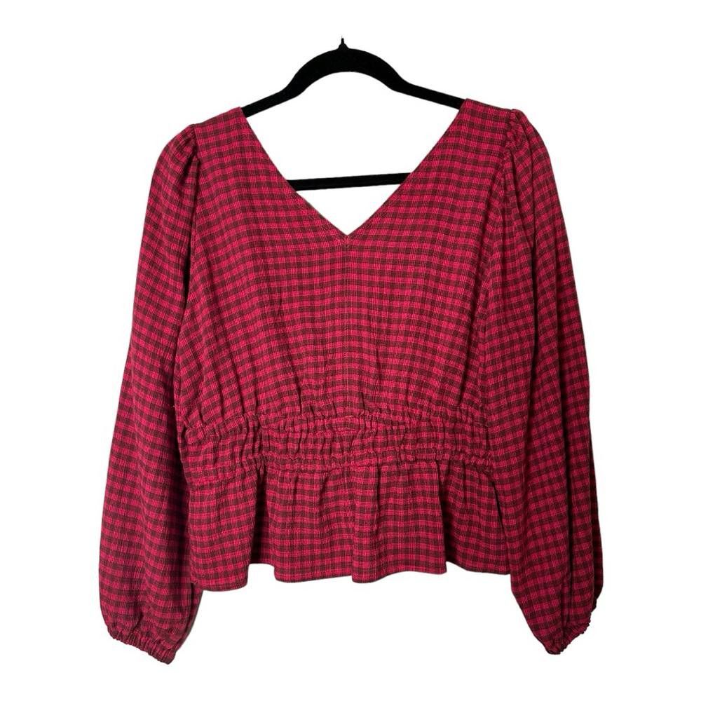 Madewell Madewell l Plaid Crinkled V-Neck Peplum Top Medium Size M / US 6-8 / IT 42-44 - 3 Thumbnail