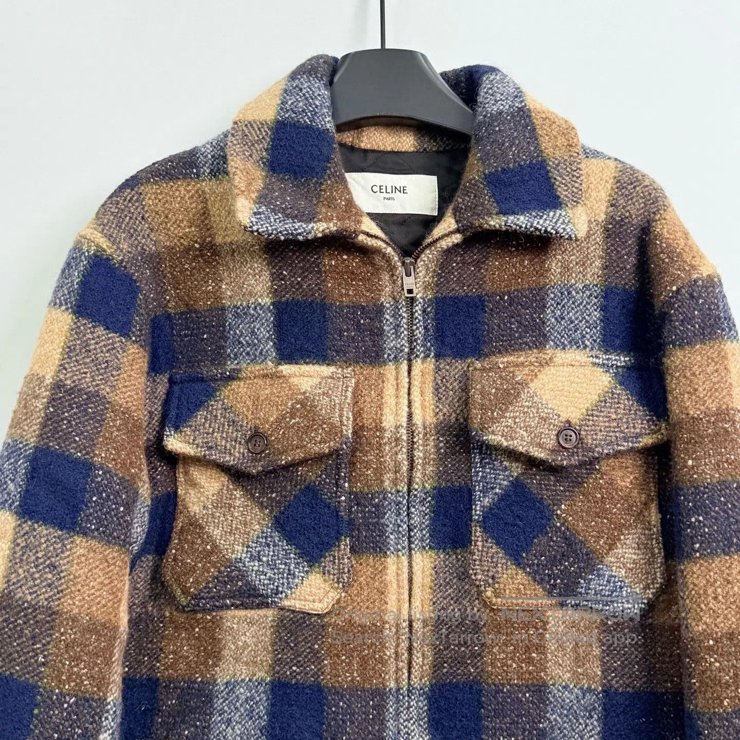 Celine Celine Brown Blue Plaid Wool Flannel Zip Shirt Jacket. Size US M / EU 48-50 / 2 - 2 Thumbnail