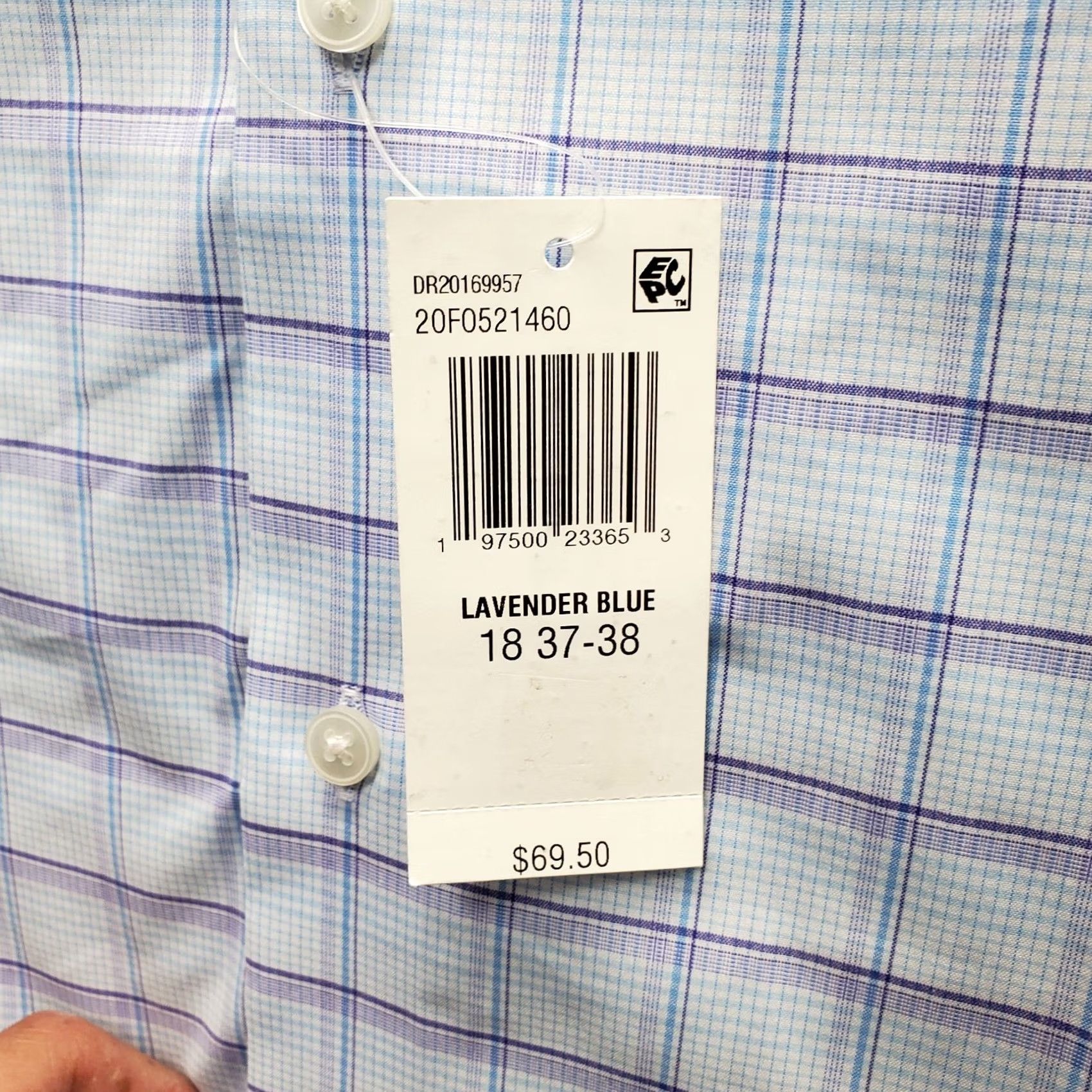 Van Heusen Van Heusen Mens Dress Shirt 18 Multicolor Plaid Tall 18 Wrinkle Free Easy Care 55.5 Chest 34 Length NWT Mens Size 48R - 5 Thumbnail