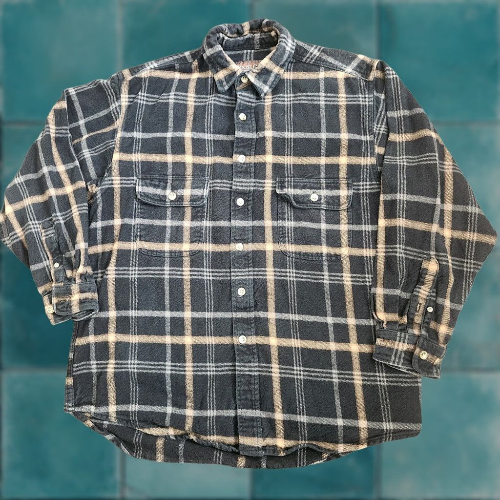 Vintage Moose Creek Flannel Shirt Mens Large Black Tan Plaid Button-Up Long Sleeve Collared Casual Workwear Travel Winter Fall Spring Regular Cotton Size US L / EU 52-54 / 3 - 1 Thumbnail