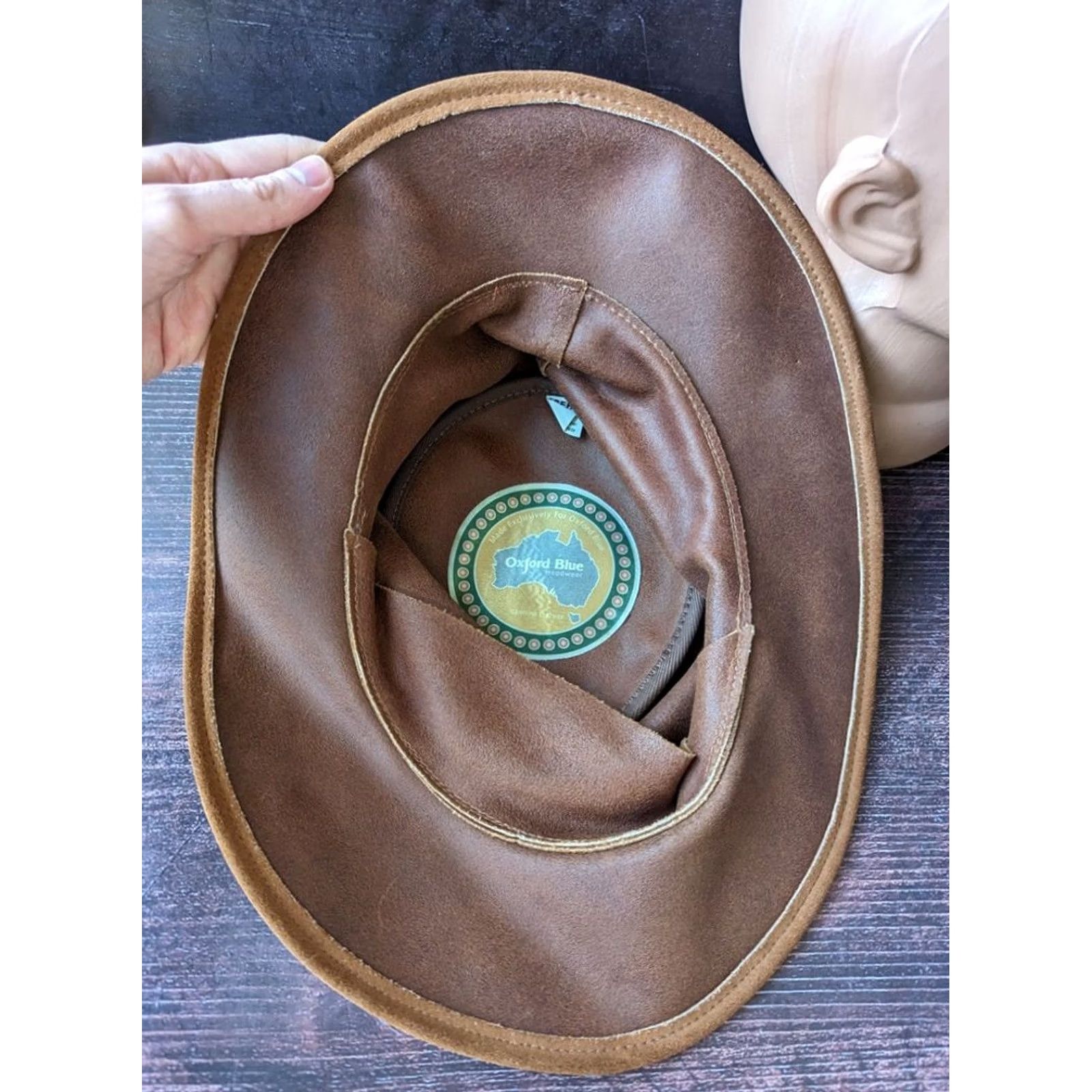Vintage Oxford Blue Leather Cowboy Hat Australia Brown Size L Men Hat Leather Brown Cowboy Oxford Blue Australia L Mens Size ONE SIZE - 6 Thumbnail