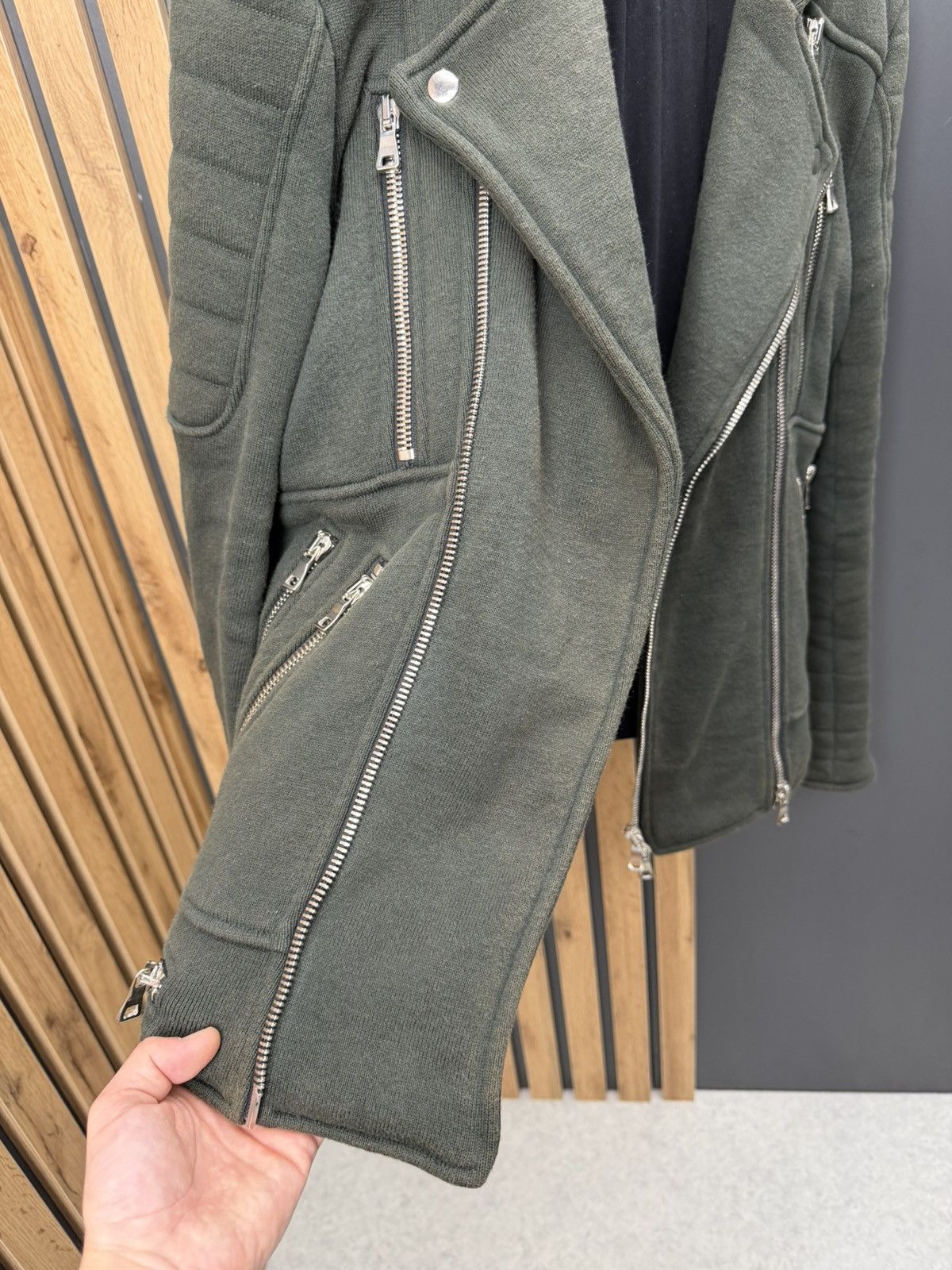 Balmain Balmain Biker Zip Jacket Faded Olive Size L Size US L / EU 52-54 / 3 - 18 Thumbnail