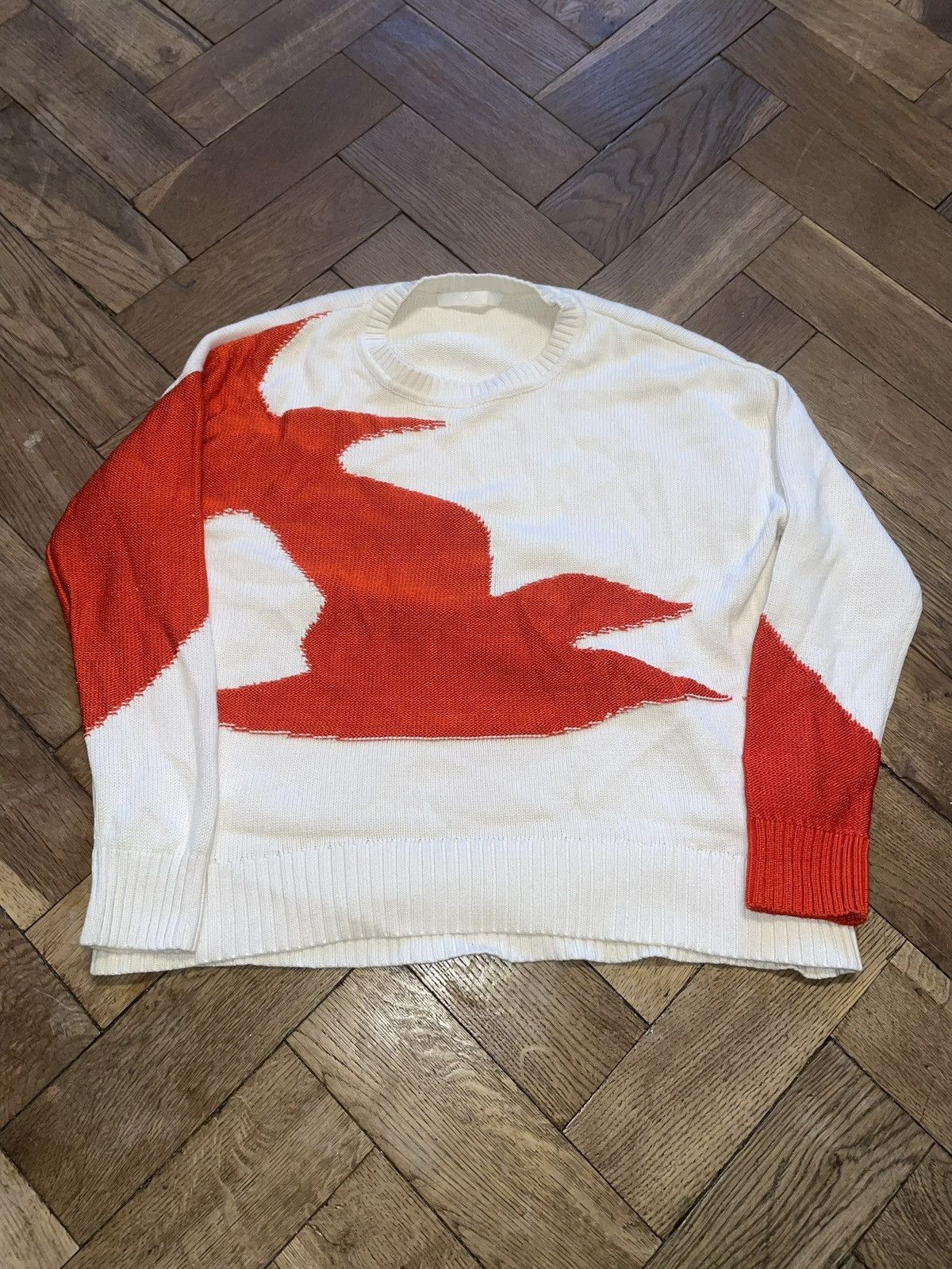 Hugo Boss Hugo Boss Bird Graphic Intarsia Knit Sweater White Red S Size S / US 4 / IT 40 - 1 Thumbnail