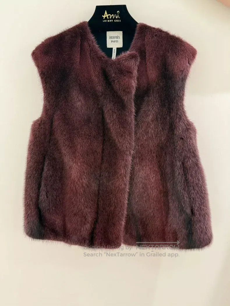Hermes Hermes Wine Red Mink Fur Cashmere Vest/Clothing Size XS / US 0-2 / IT 36-38 - 1 Thumbnail