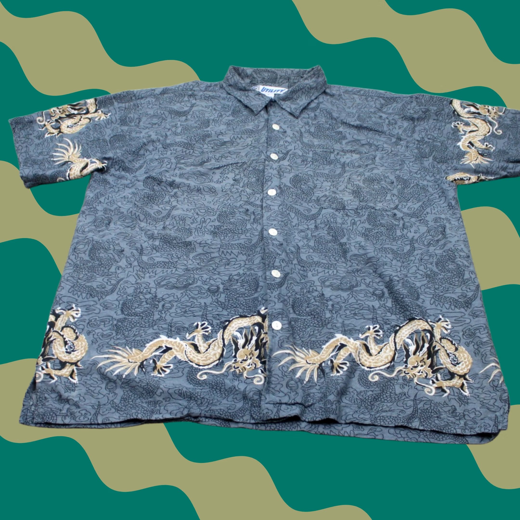 Vintage VINTAGE Utility Shirt Mens XL Blue Dragon Geometric Cotton/Rayon Short Sleeve Button Size US XL / EU 56 / 4 - 1 Thumbnail