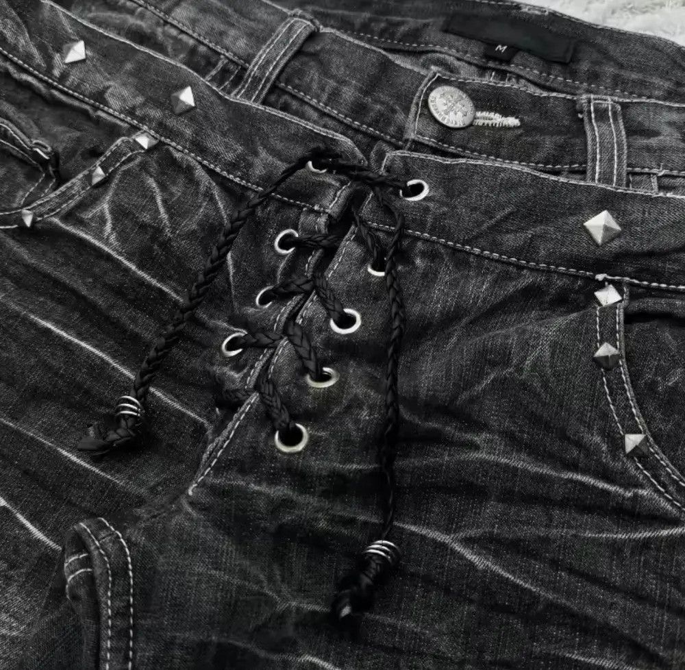 Denime × Vintage Y2K Washed Jeans Micro Flared Double Waisted Lace Up Pants Size US 32 / EU 48 - 3 Thumbnail