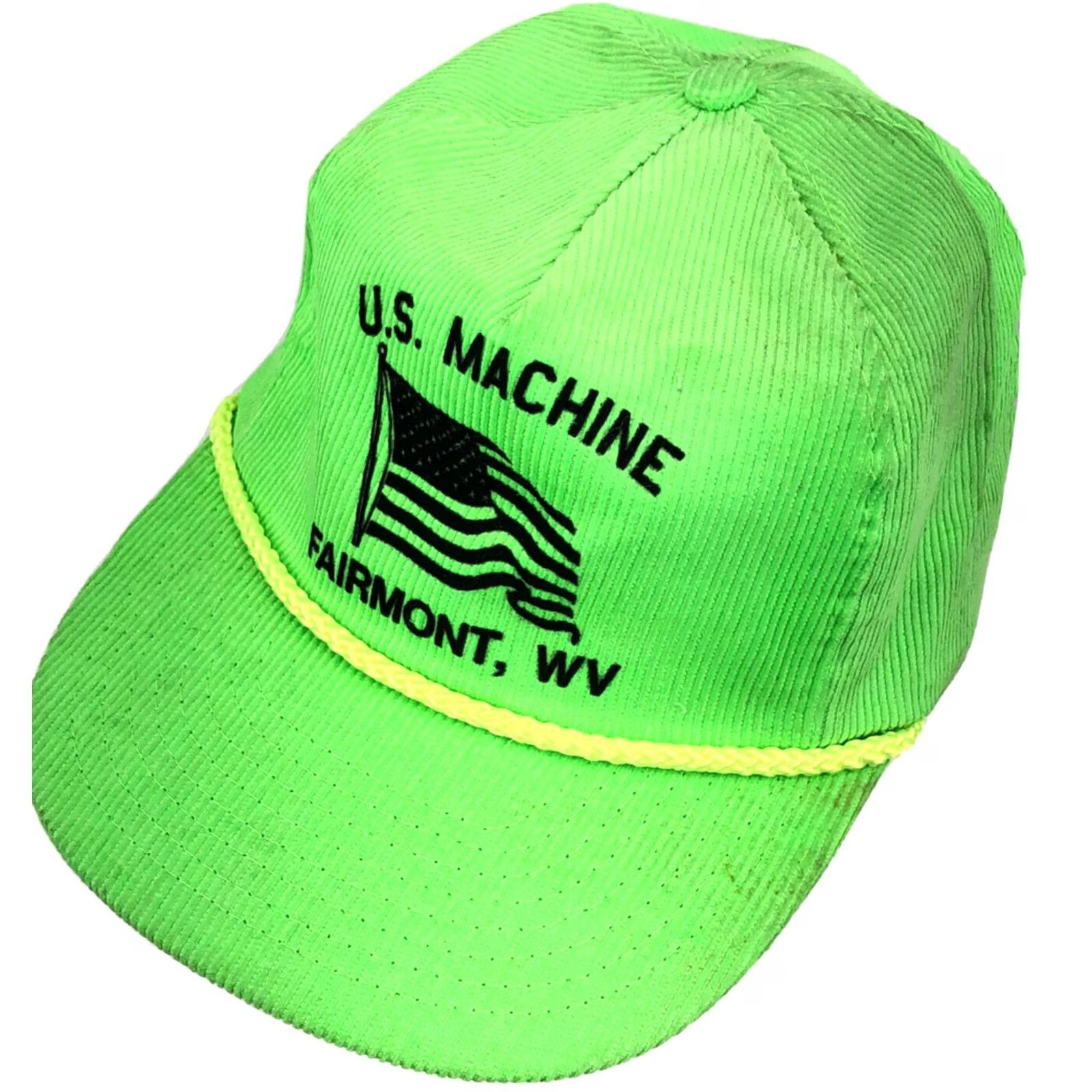 Roper VINTAGE Corduroy Trucker Hat Cap Green Strap Back Rope American US Flag Cord 90s Hat Mens Adjustable Cotton Size ONE SIZE - 2 Thumbnail