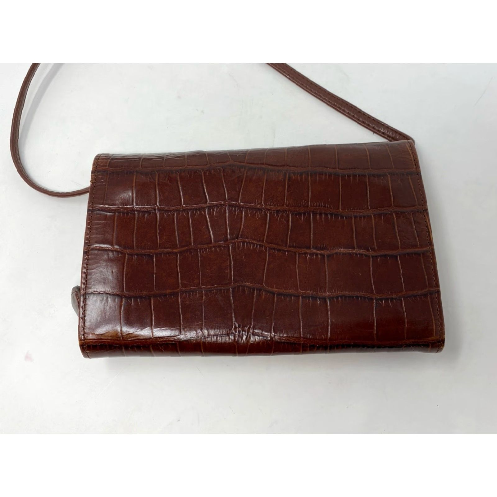 Brighton Vtg Brighton Handbag Croc Embossed Leather Crossbody Organizer Wallet Brown 90s Size ONE SIZE - 3 Thumbnail