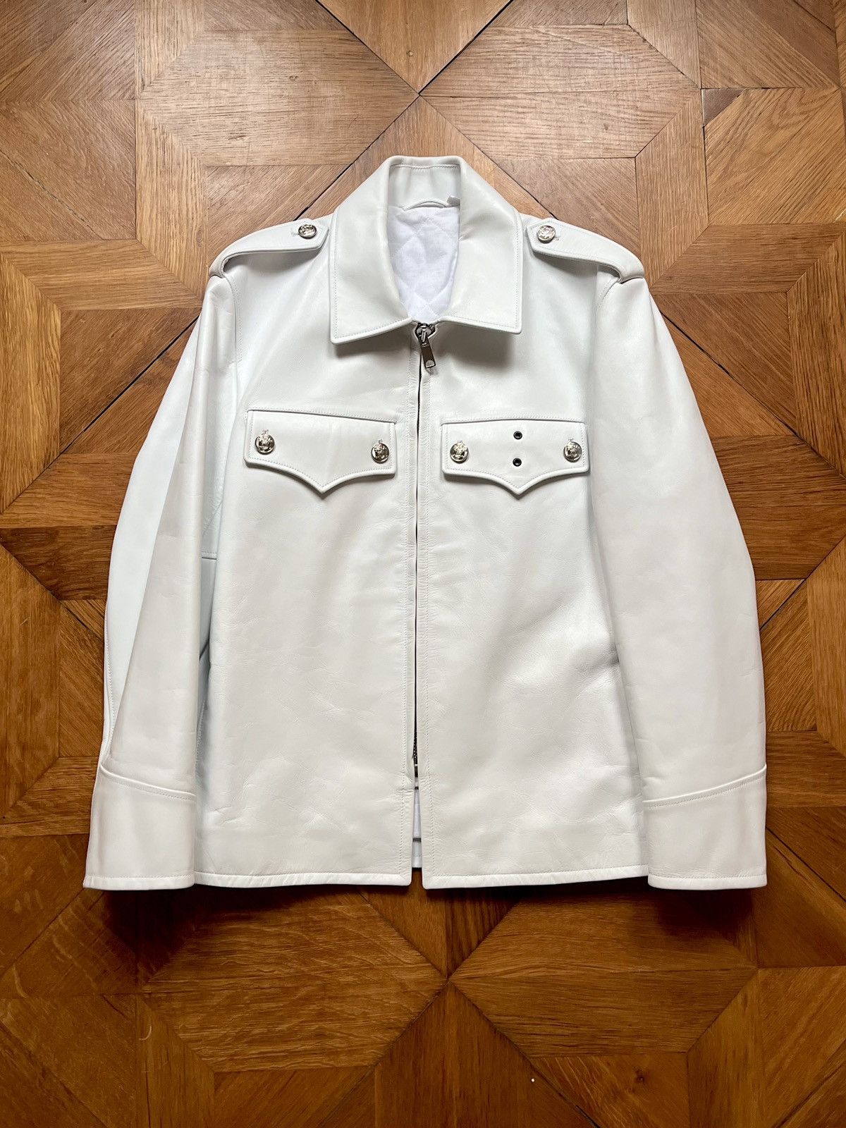 Calvin Klein 205W39NYC FW18 Oversized Police Runway Leather Jacket Size US S / EU 44-46 / 1 - 1 Thumbnail