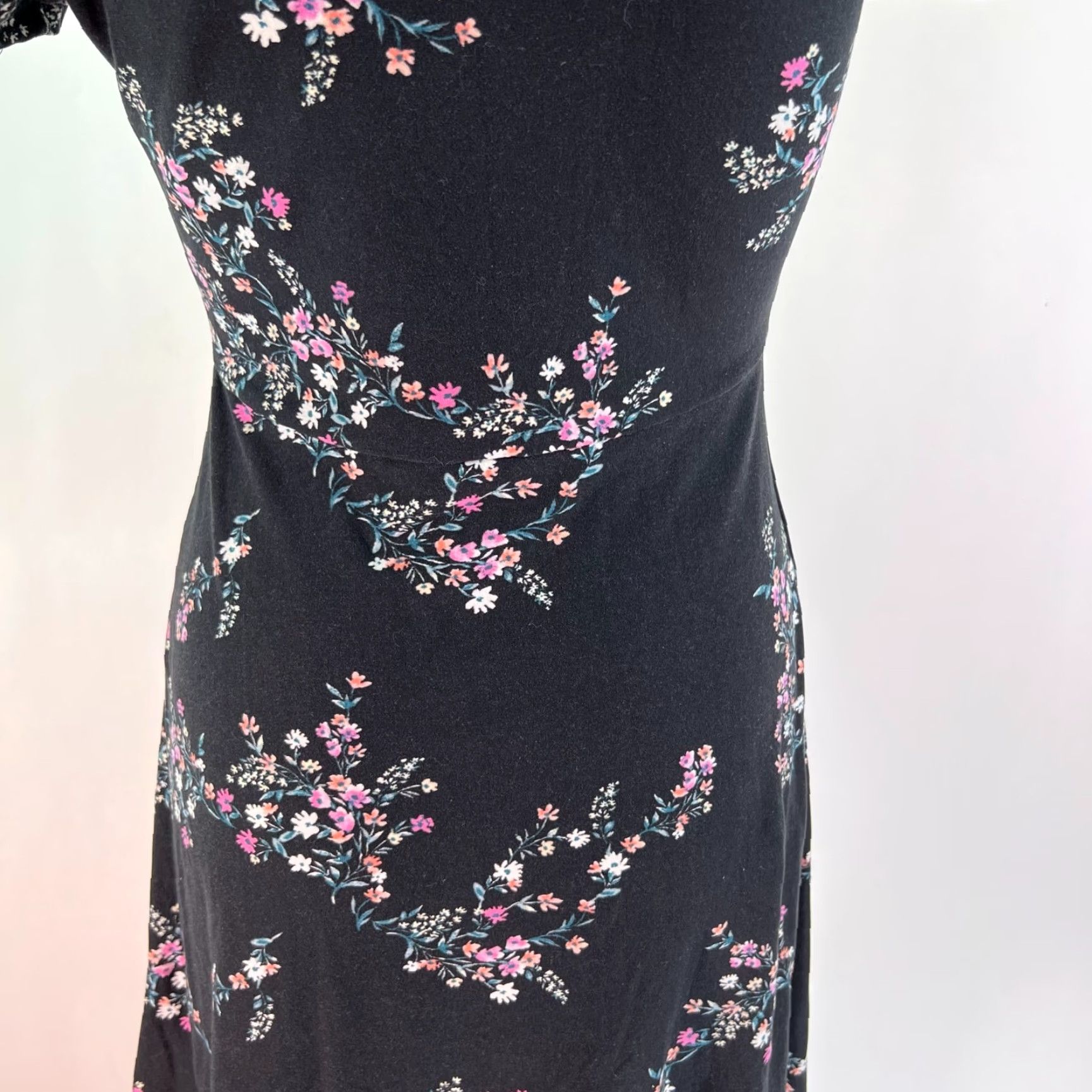 Vintage Pink Rose Casual Black Floral Daytime/Casual Dress Size S Womens Size S / US 4 / IT 40 - 6 Thumbnail