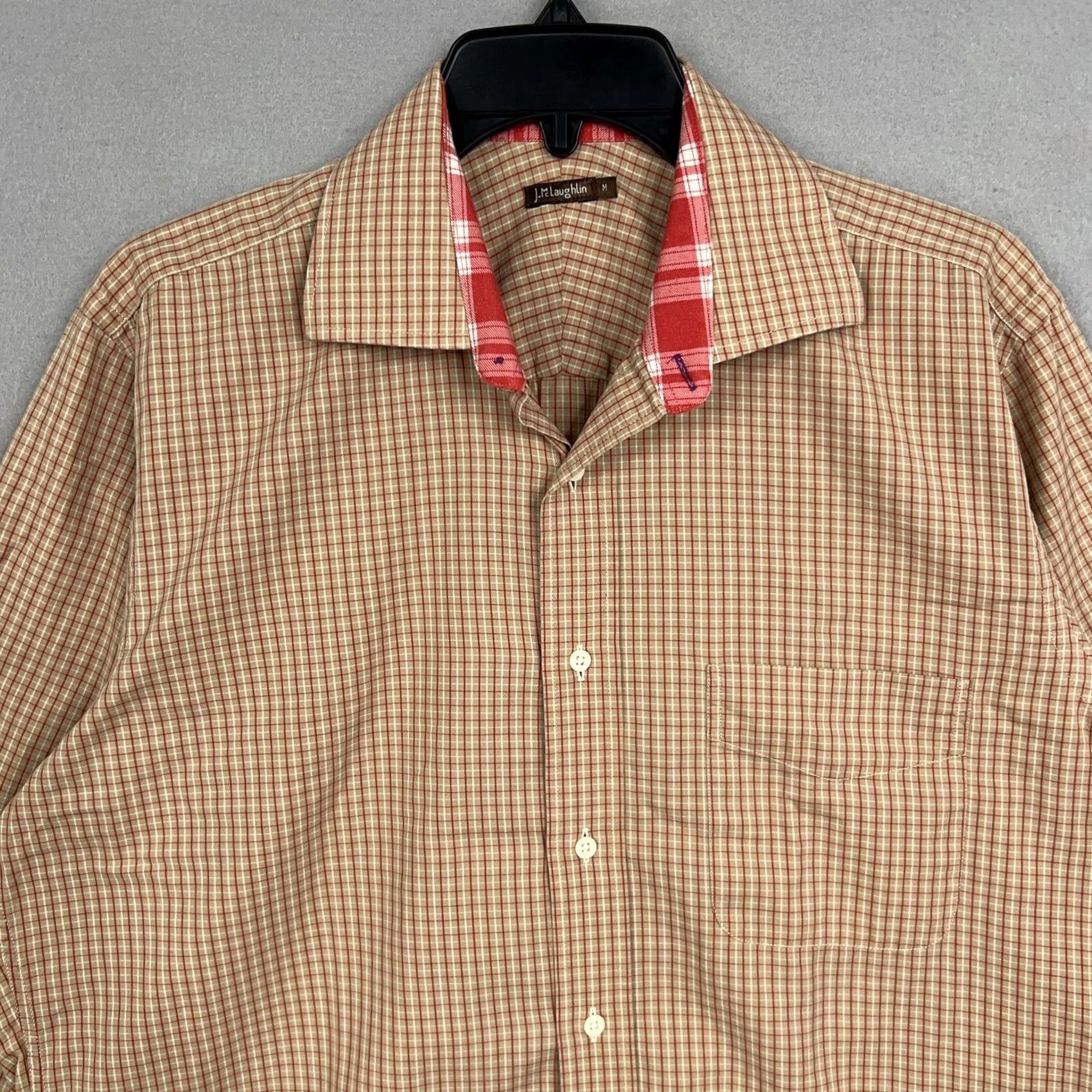 J.McLaughlin J McLaughlin Shirt Mens Medium Tan Red Plaid Dressy Office Button-Up Long Sleeve Casual Preppy Size US M / EU 48-50 / 2 - 3 Thumbnail