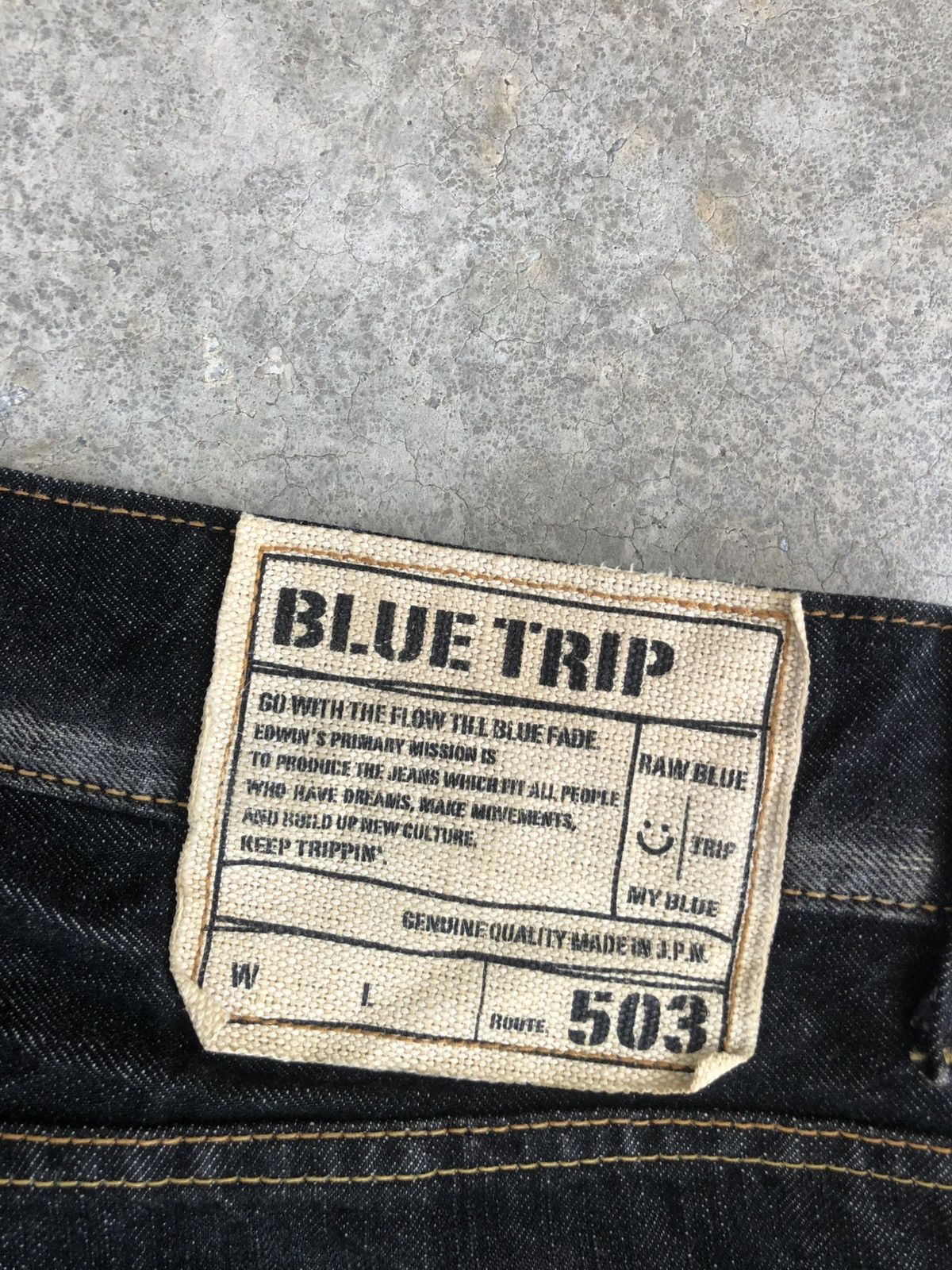 Le Grande Bleu (L.G.B.) Japanese Edwin 503 Blue Trip Distressed Jeans Size US 33 - 18 Thumbnail