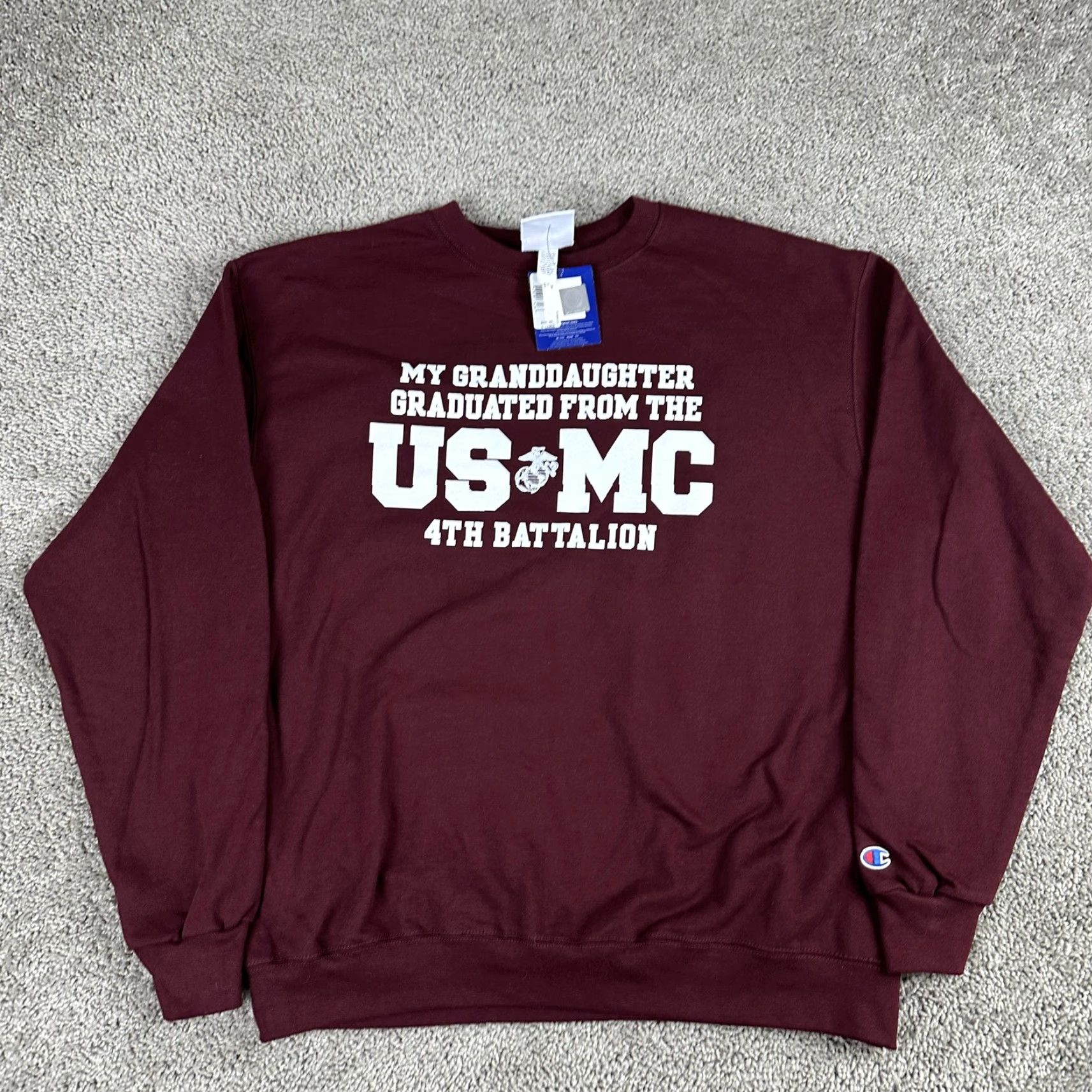 Champion Champion Sweatshirt Mens XL Maroon USMC 4th Battalion Parris Island Crewneck Shirt Adult XL Red Graphic Print USA Patriotic Marine Logo Mens Size US XL / EU 56 / 4 - 2 Thumbnail