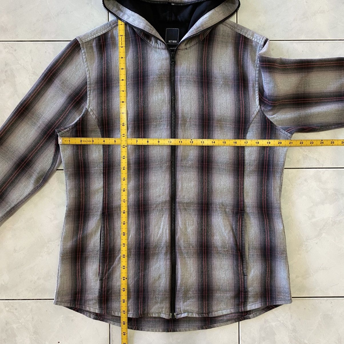 Japanese Brand Net Man Slim Fit Classic Grey Plaid Hoodie Full Zip Casual Size US L / EU 52-54 / 3 - 18 Thumbnail