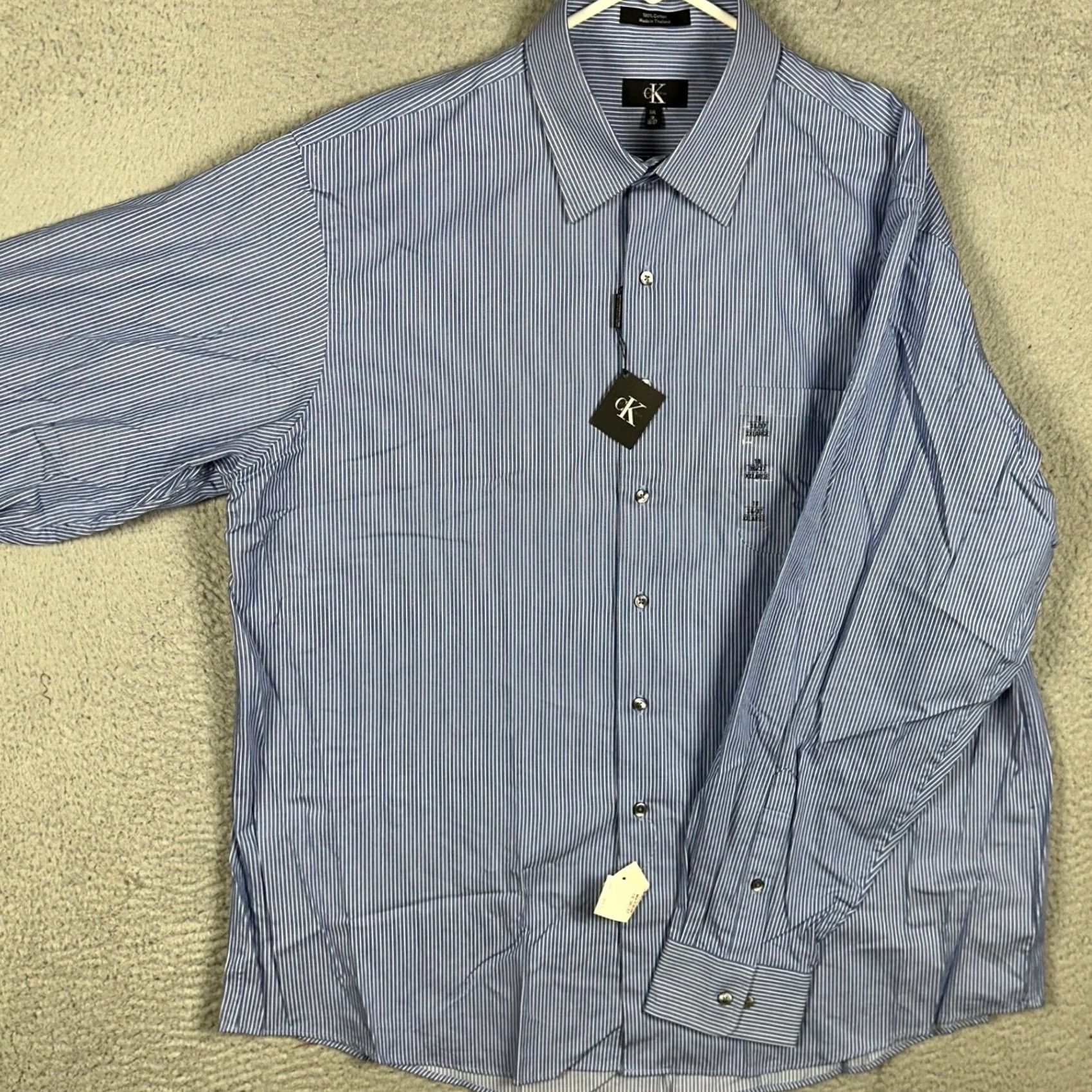 Calvin Klein Calvin Klein Shirt Dress Shirt Striped Button Up Blue 18 36-37 2XL Big & Tall Mens - Formal, Business Casual, Cotton, Long Sleeve, Pocket, Button Cuff Size US XXL / EU 58 / 5 - 2 Thumbnail