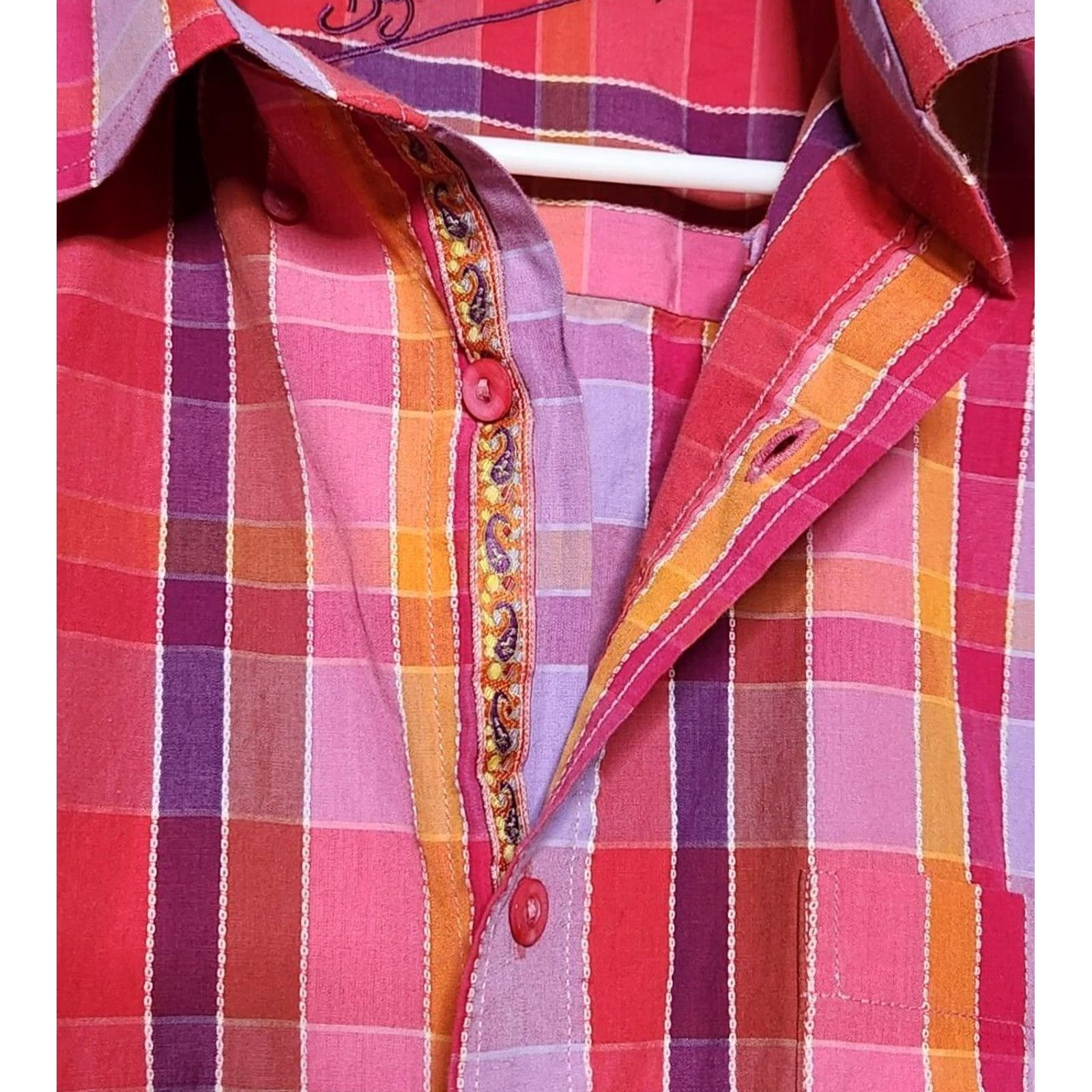 BUGATCHI Bugatchi Uomo Shirt Mens XL Button-Down Plaid Long Sleeve Pocket Button Up Shirt Size 46R - 4 Thumbnail