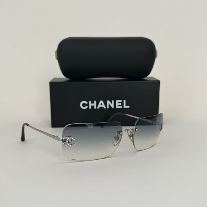 Chanel Clear Rhinestone Logo Rimless Sunglasses