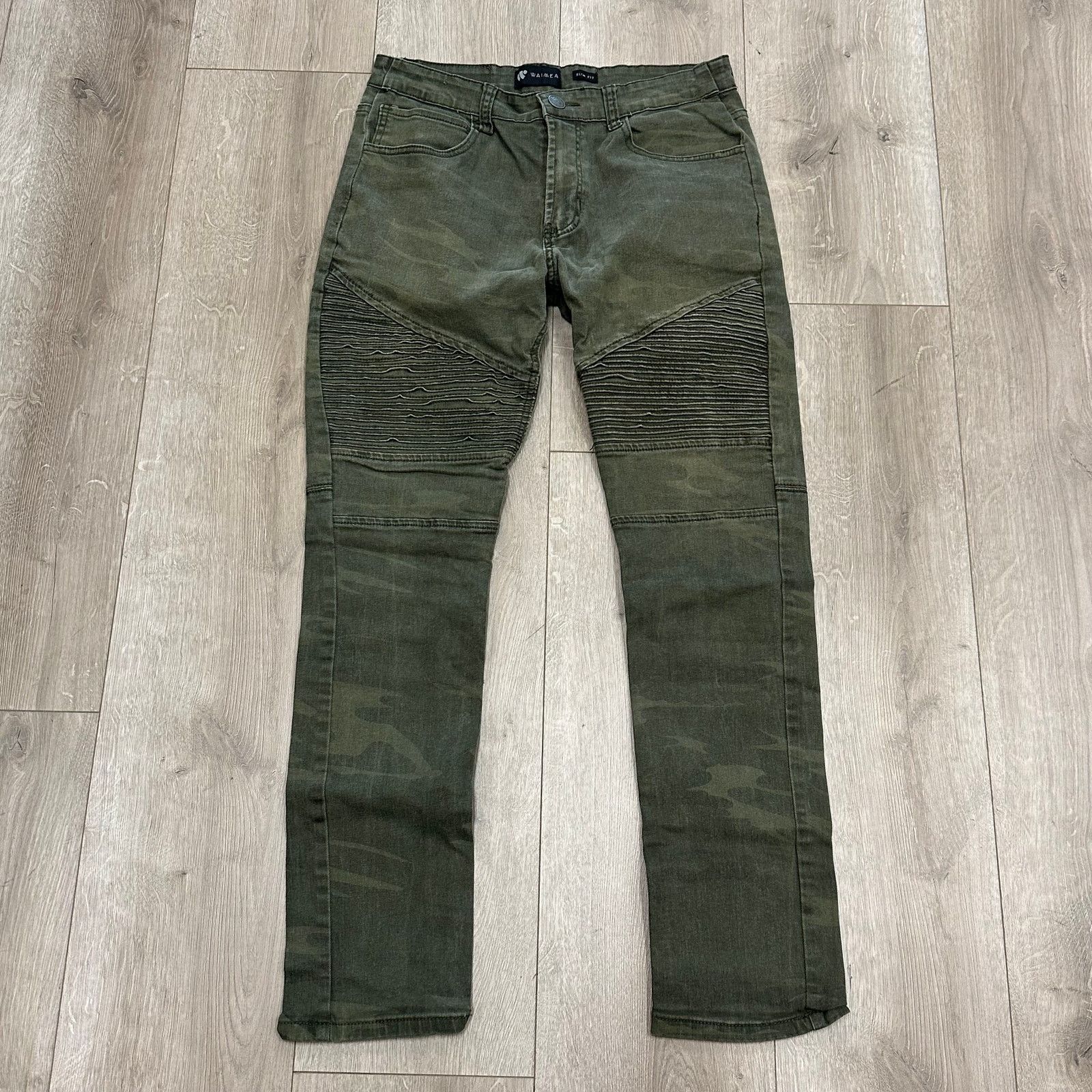 Waimea Waimea Slim Fit Olive Camo Biker Denim Jeans Pants 33x32 Size US 33 - 1 Thumbnail