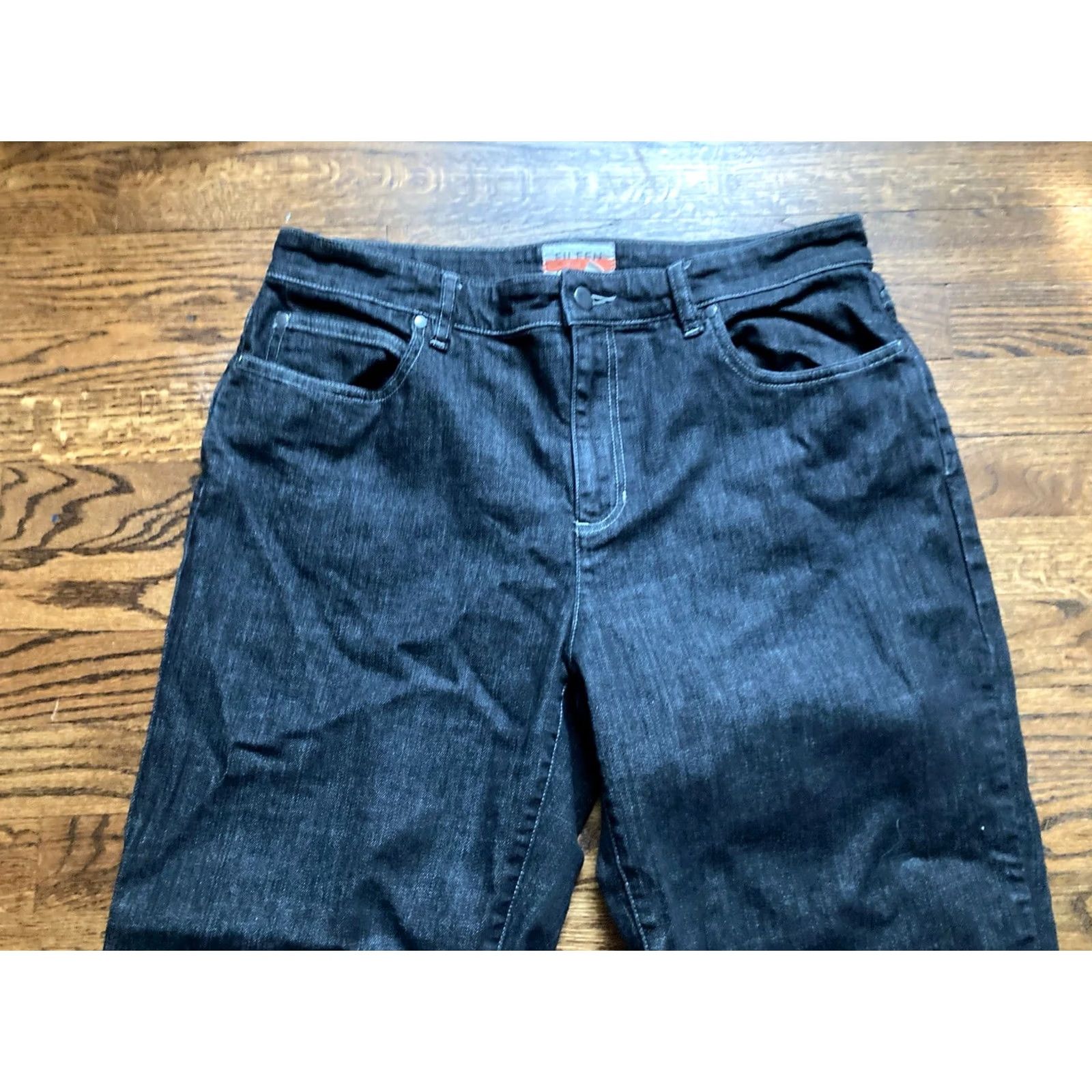Eileen Fisher Eileen Fisher Jeans Womens Medium Black Denim Stretch Relaxed Straight Regular Pockets Solid Dark Vintage No Size 32" / US 10 / IT 46 - 2 Thumbnail