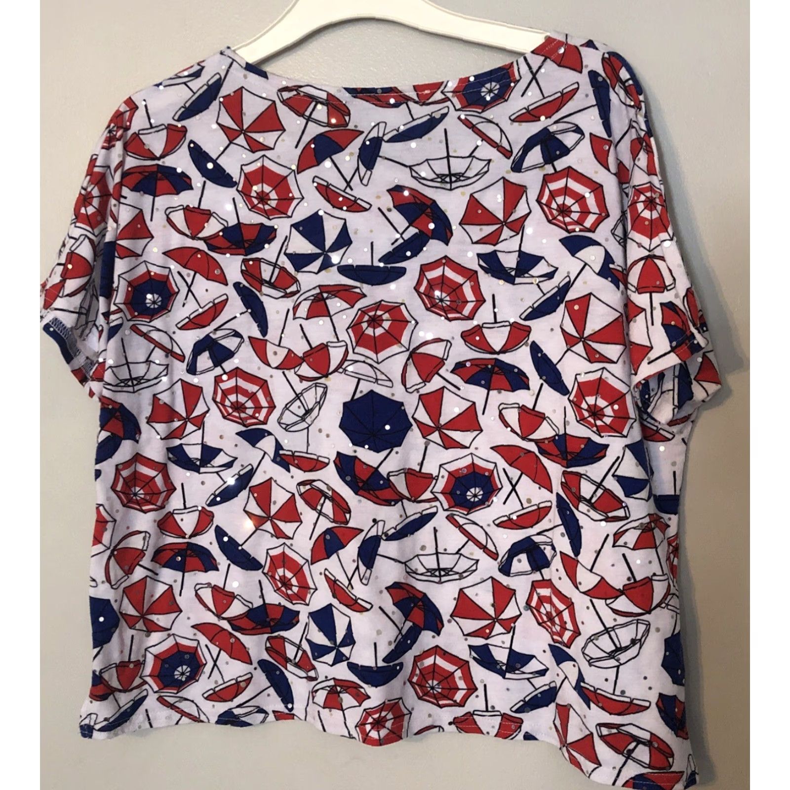 Vintage Cathy Daniels Petites Red White Blue Shiny Beach Umbrella Top Tee Sz L Cruise Size L / US 10 / IT 46 - 3 Thumbnail